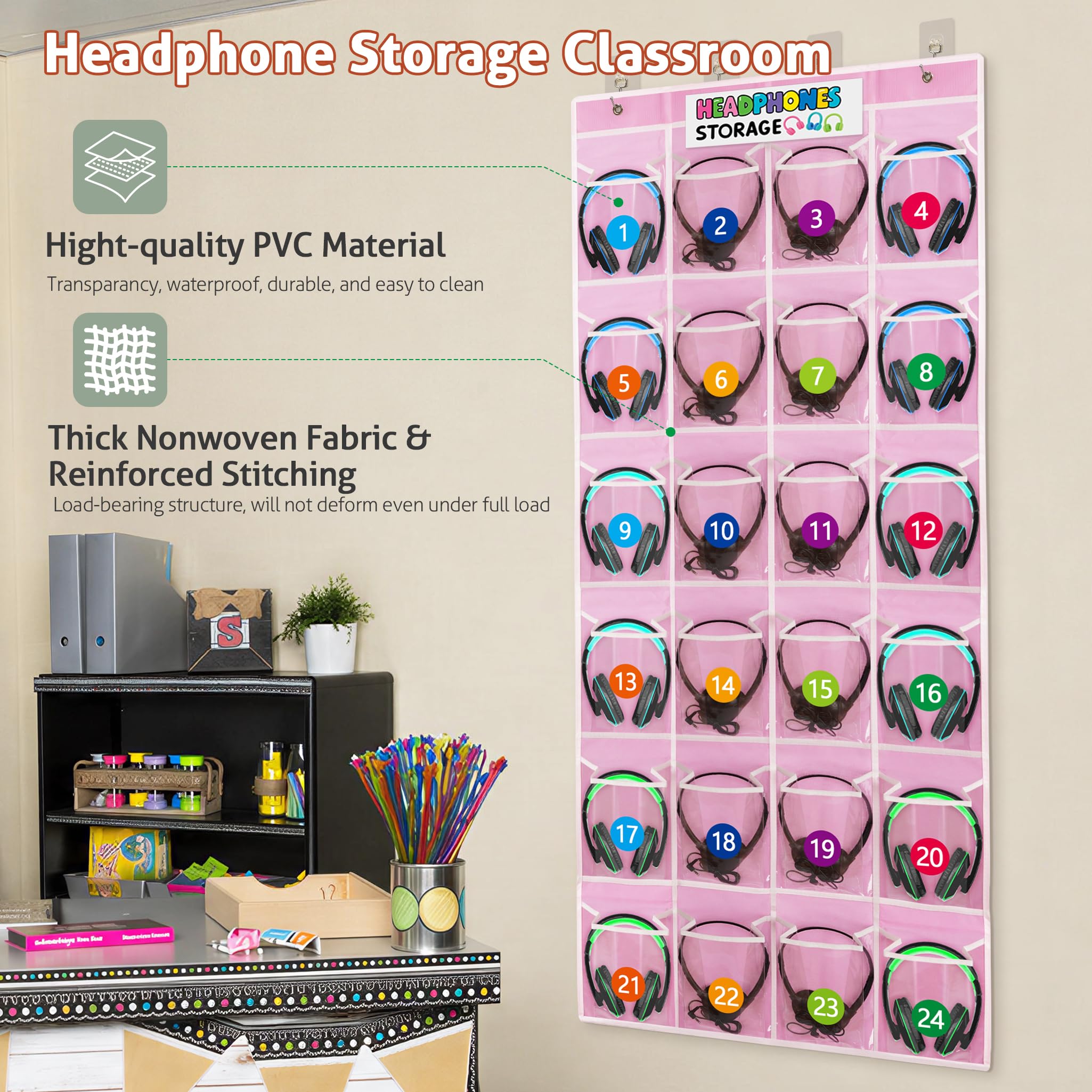 Loghot Organizer per cuffie con 24 tasche, organizer per cuffie da
