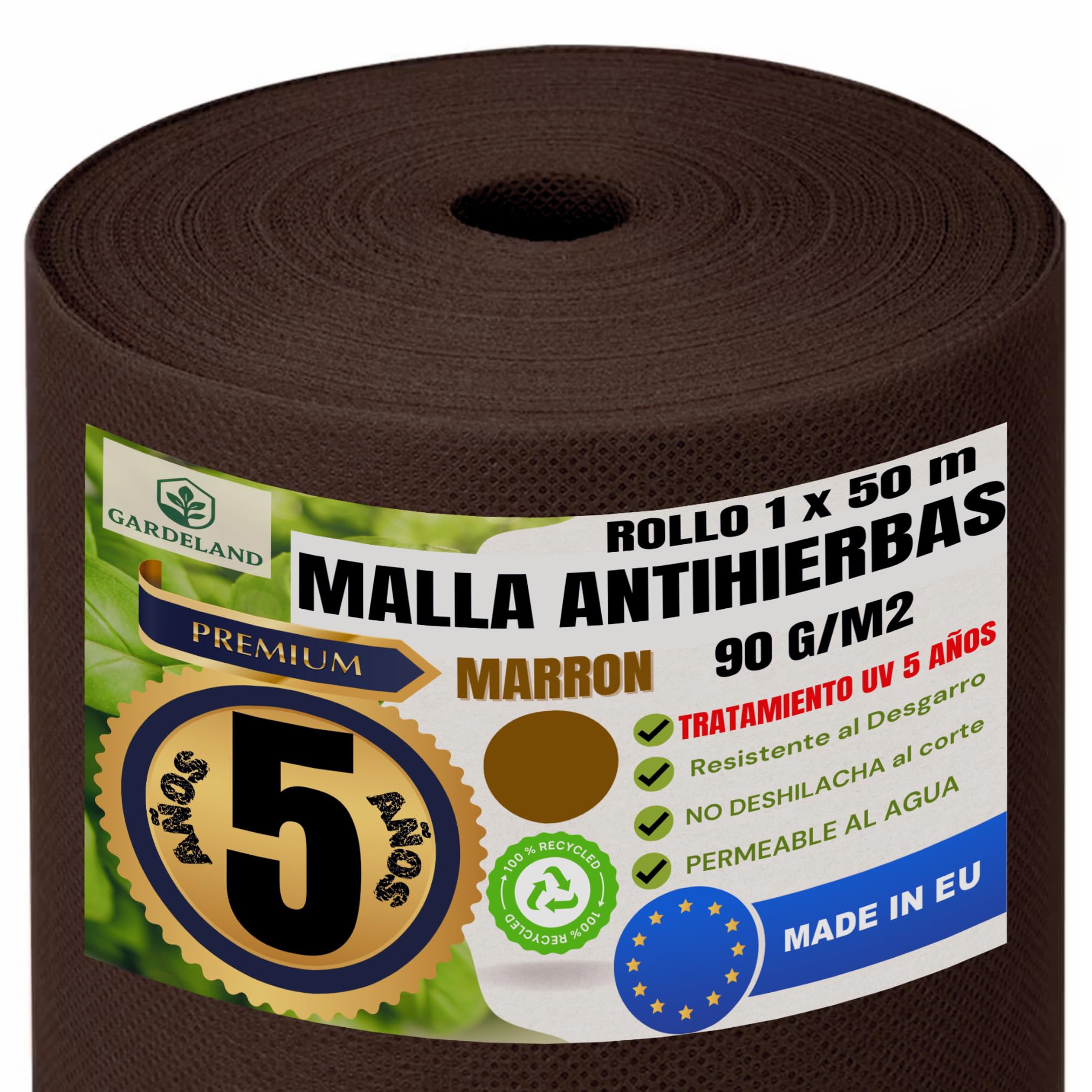 Malla Antihierbas Marron Tela Antihierbas Jardin - Premium 5 AÑOS a la Intemperie - Tratamiento UV - Rollo de 50 Metros x 1 Metro - 90 gr/m2, Geotextil, NO DESHILACHA al Corte, Made in EU