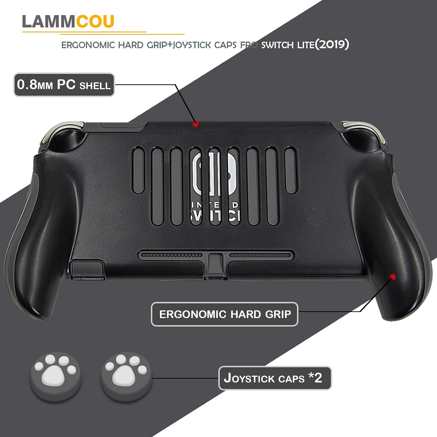 Lammcou Hand Grip for Switch Lite, Ergonomic Gaming Handle Holder & Joystick Caps for Switch Lite Accessories Kit