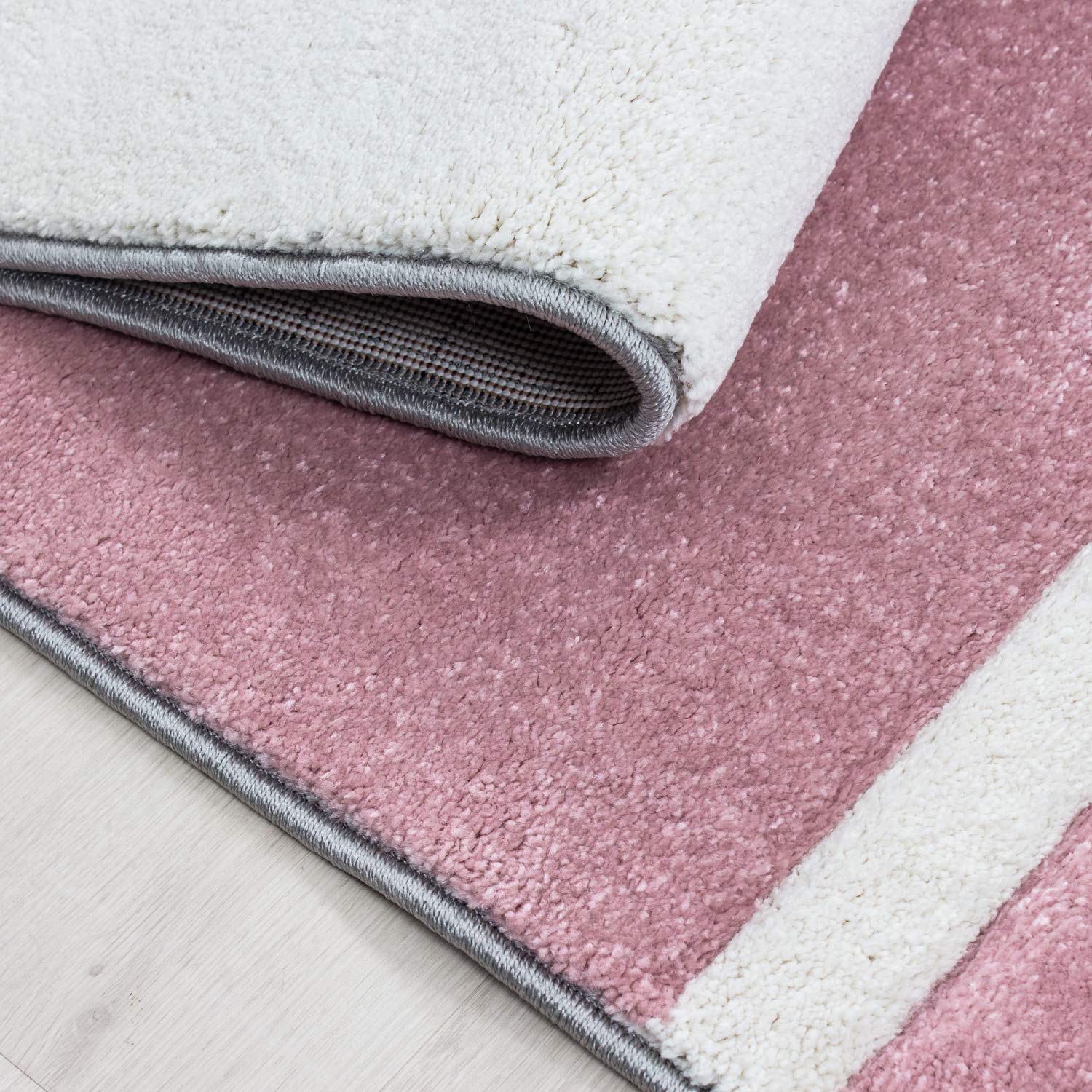 HomebyHome Tapis 160x230 cm à Poils Courts Coupe Contour Rose Gris Blanc Motif Carreaux Lavable Facile d'entretien Extra Doux pour Salon Salle à Manger Chambre
