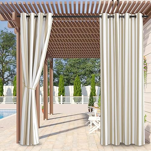 RYB HOME Cortinas a rayas para exteriores para patio, resistentes a la decoloración, bloqueo UV, cortinas de privacidad para porche, cabaña,