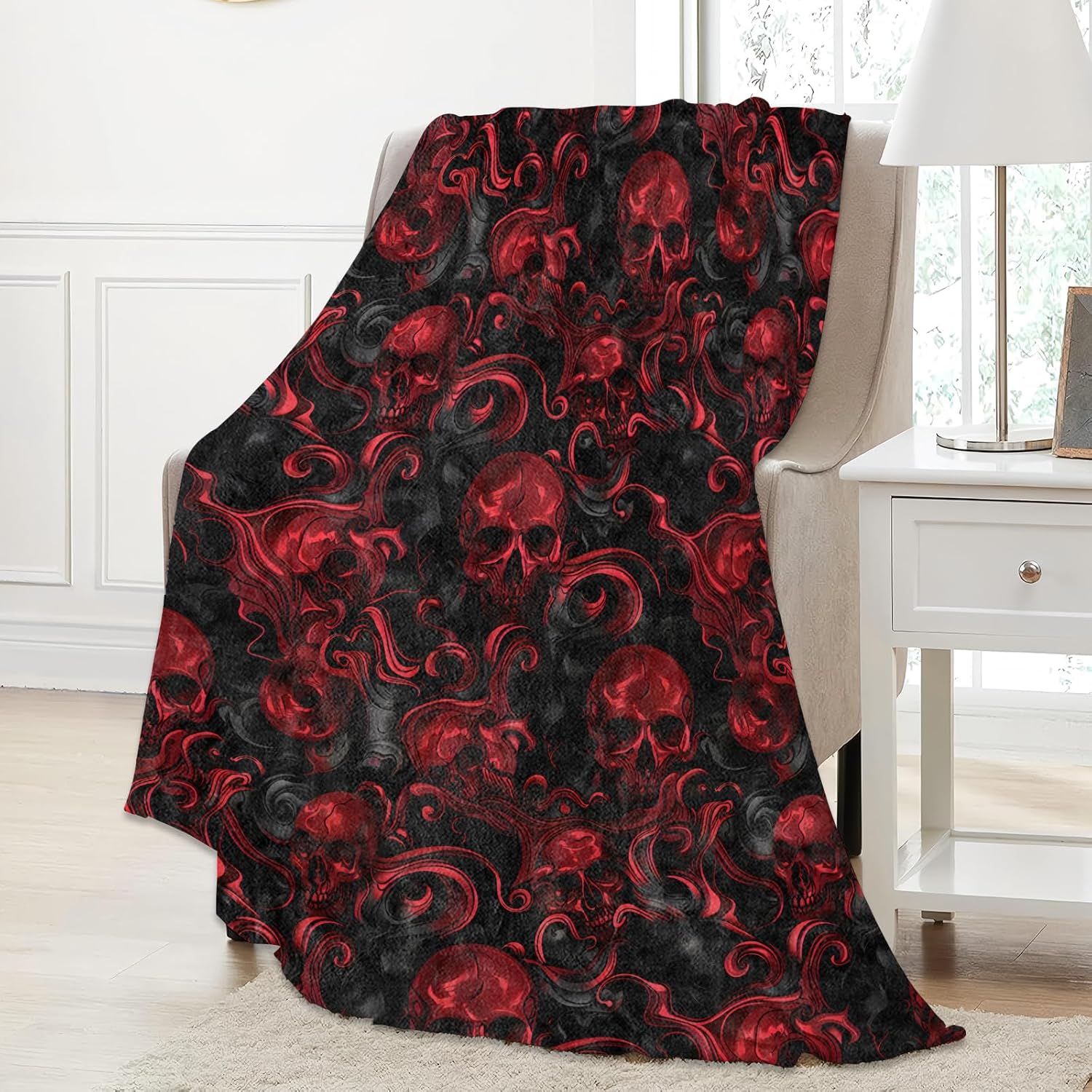 Red Skull Gothic Throw Blanket Gifts for Women, Soft Fuzzy Warm Cozy Flannel Blankets for Bedroom, Travel, Couch, Home Decor 50x60 in - Image 2