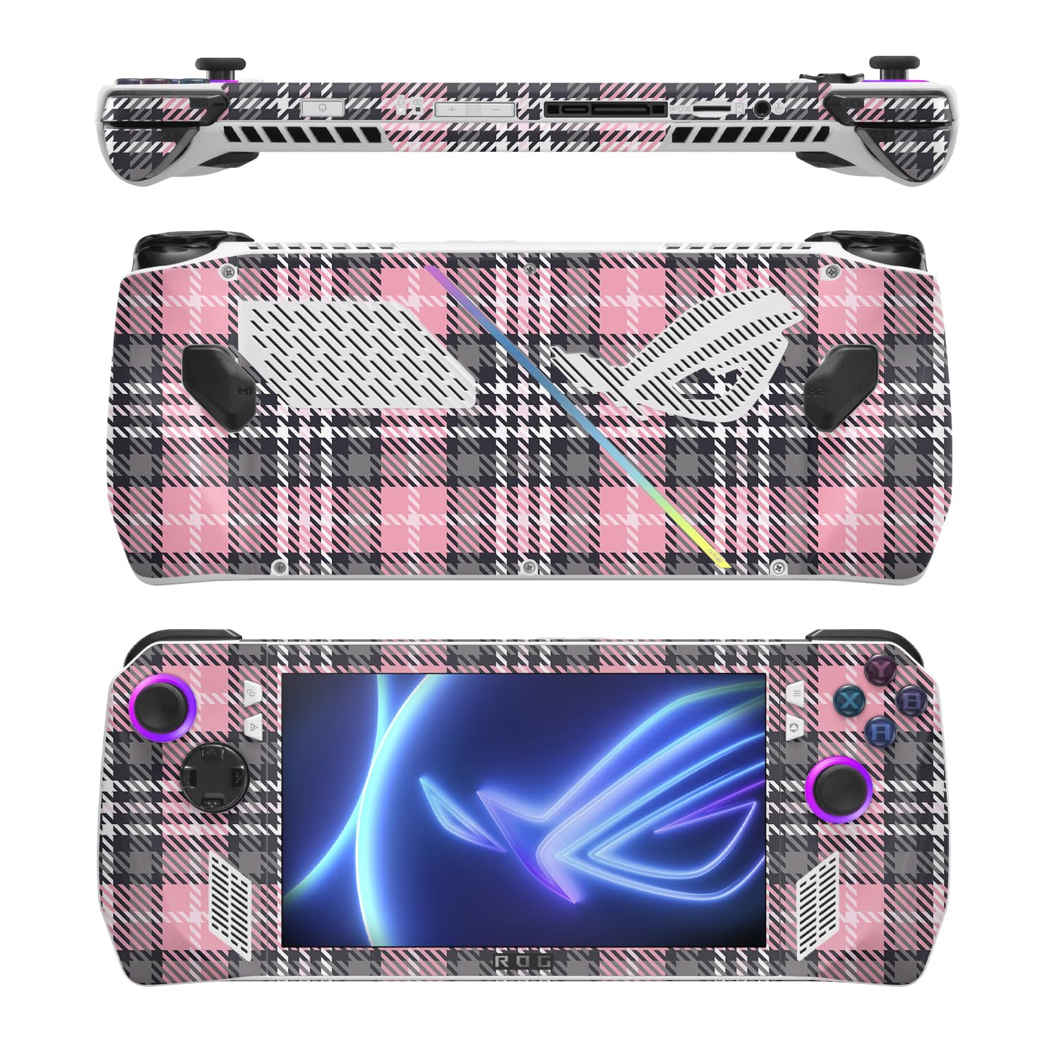 MightySkins Skin Compatible with Asus ROG Ally - Pink Plaid | Protective, Durable, and Unique Vinyl Decal wrap Cover | Easy to Apply, Remove, and Change Styles