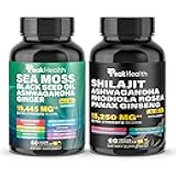 Shilajit Sea Moss Black Seed Oil Ashwagandha Capsules for Man Woman,2 Bottle Combo with Turmeric, Panax Ginseng, Rhodiola,19,445mg Herbal Formula,Energy & Immune Support, 60 Capsules,Easy to Swallow