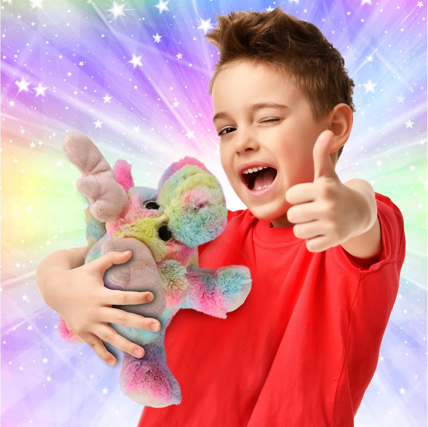 DolliBu Rainbow Lying Moose Stuffed Animal – Soft Huggable Moose Stuffed Toy, Adorable Playtime Wildlife Plush Toy, Cute Cuddle Gifts for Kids and Adults – 9 Inch