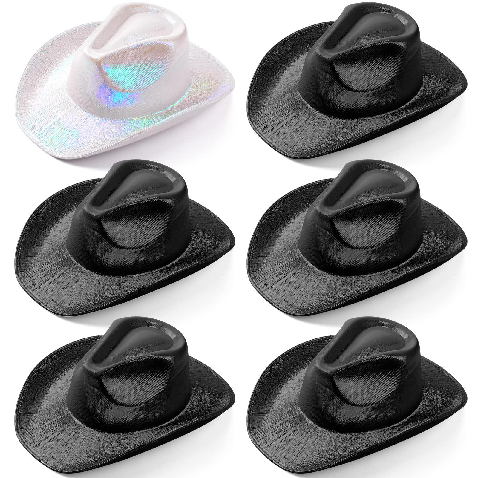 6 Pieces Glitter Cowgirl Hats Women Bride Hat Holographic Cowboy Hat Space Hats for Wedding Birthday Parties Favors