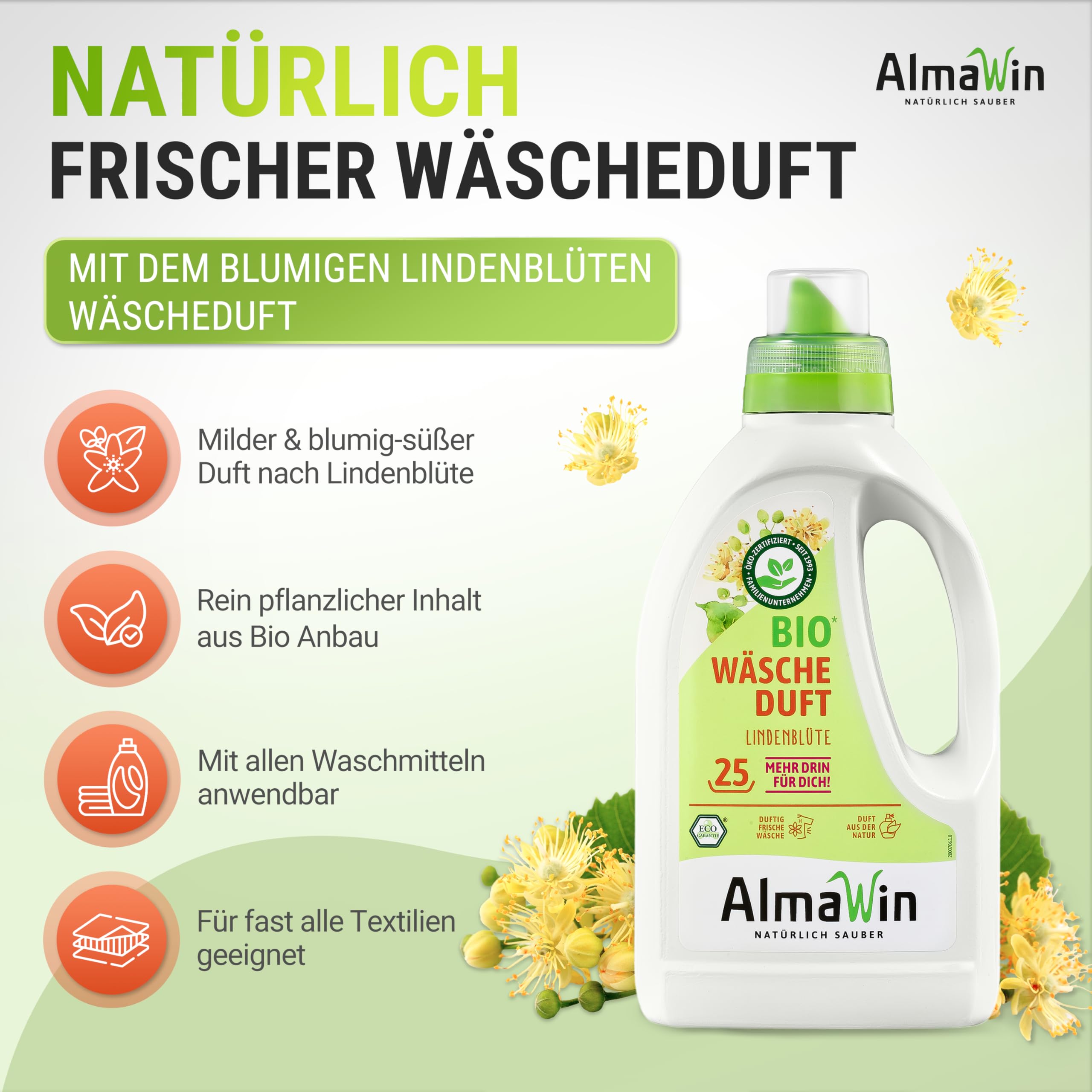 AlmaWin Bio parfum de linge Fleur de Tilleul 750 ml