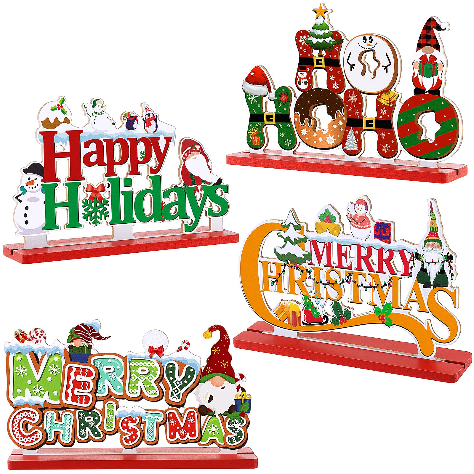 Buy MCEAST 4 Pack Christmas Table Decorations Signs Gnome Style Wooden