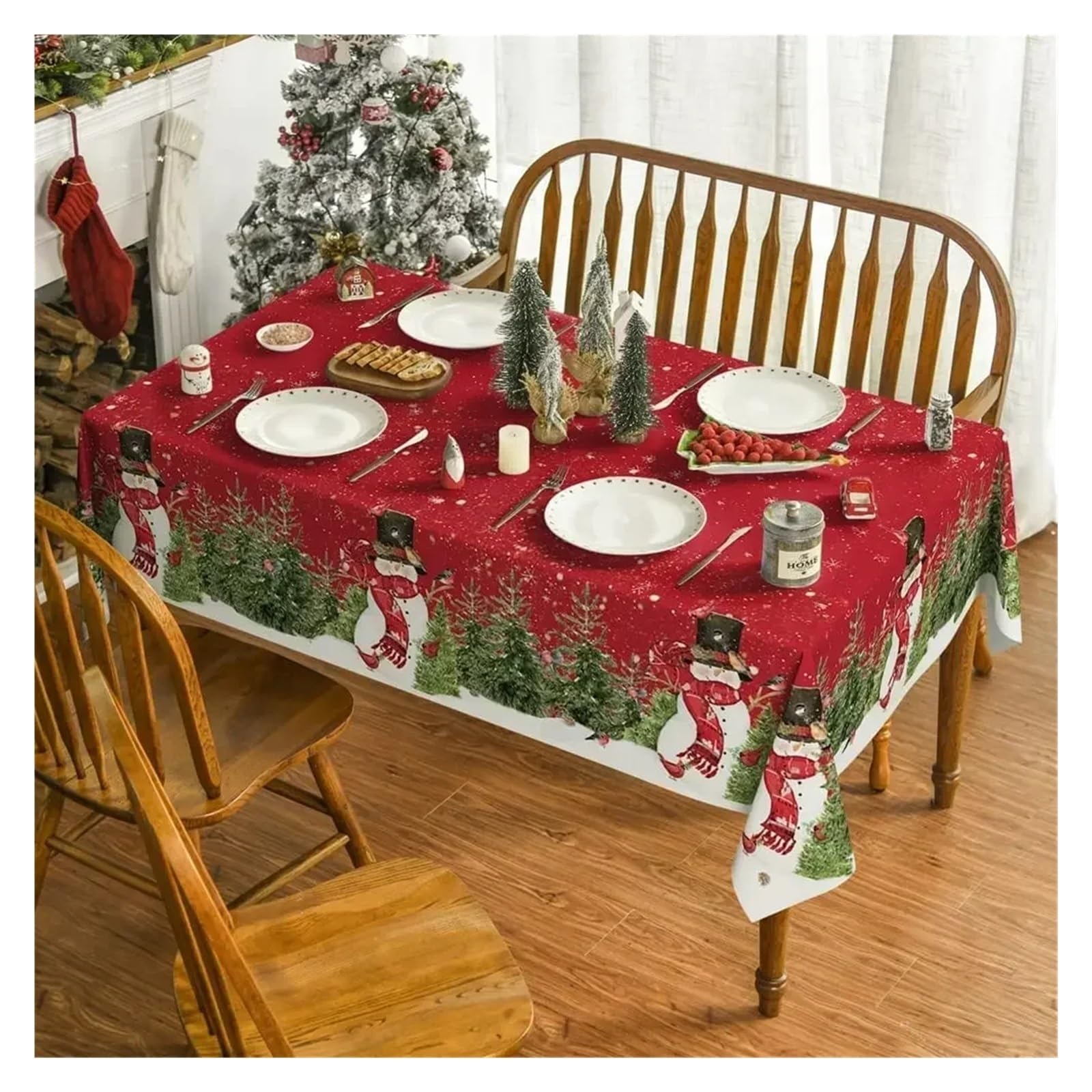 Weihnachten Schneemann Polyester Rechteck Tischdecke Party Dekoration Wasserdicht Esstisch Navidad Dekorationen FüR KüChe Dekoration Party Dekor(04,140x240cm 55x94inch)