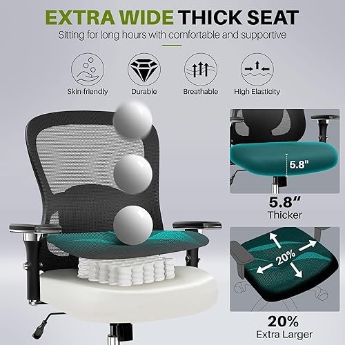 Miniatura 6 de Silla de oficina grande y alta, 500 libras, silla de escritorio ergonómica de malla resistente para personas pesadas, silla de computadora con