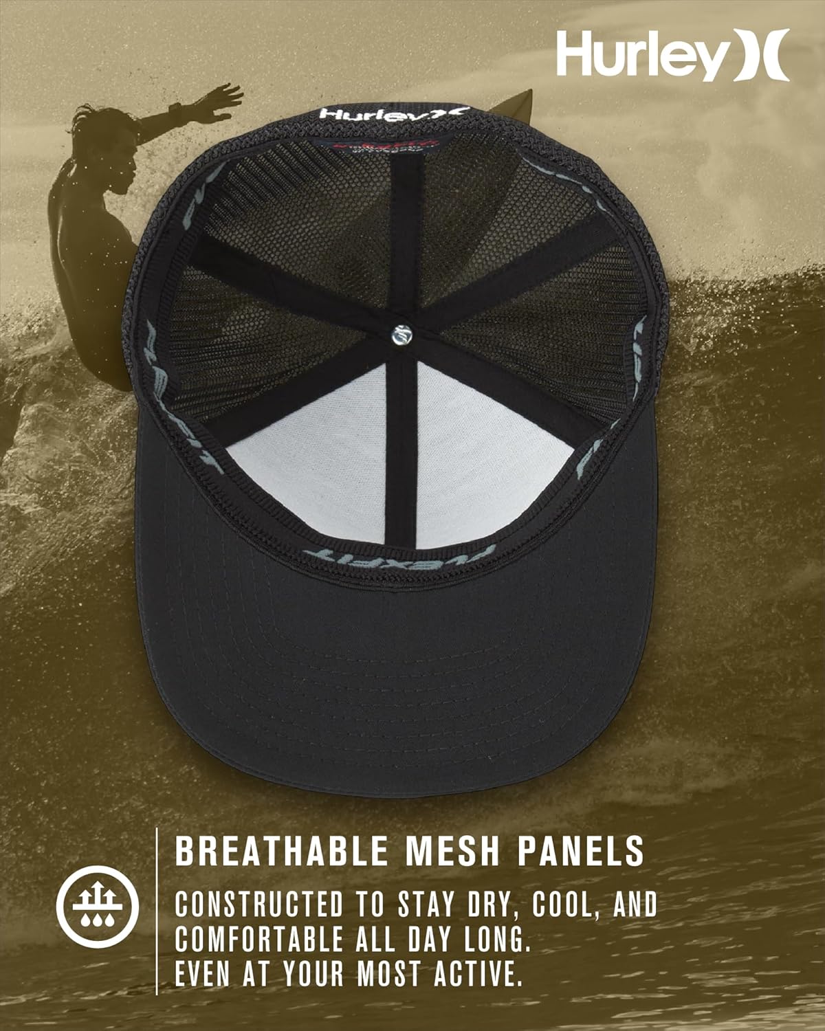 Hurley Mens Baseball Cap - Laguna Icon Mesh Stretch Trucker Hat with Curved Brim - Lightweight Breathable Fitted Hats for Men - Image 3