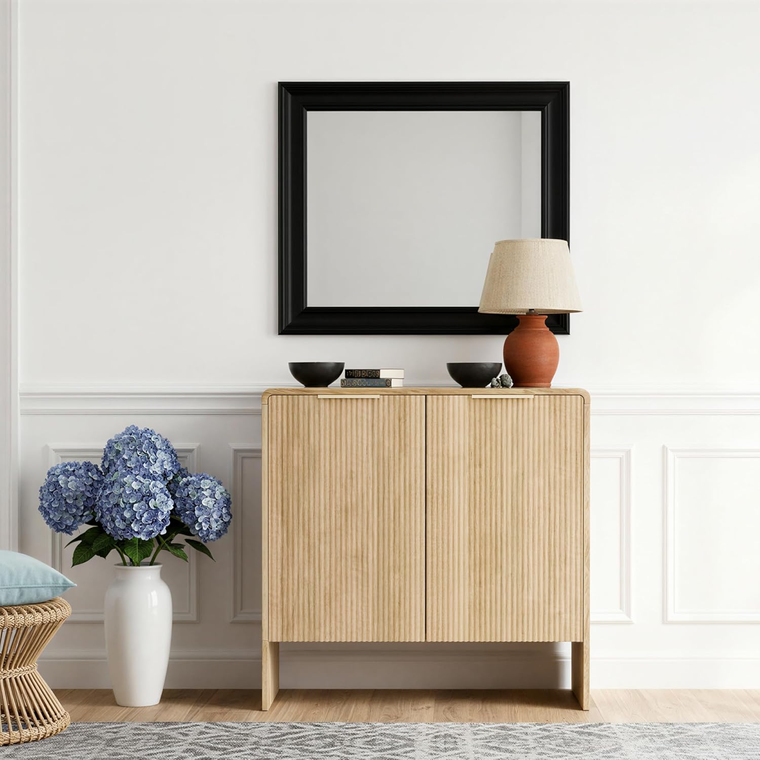 Lab Cosi Buffet Cabinet with Storage – Accent Sideboard with Adjustable Shelves, 31.5" Fluted Console Table for Entryway, Living Room, Dining Room, Kitchen – Natural Oak