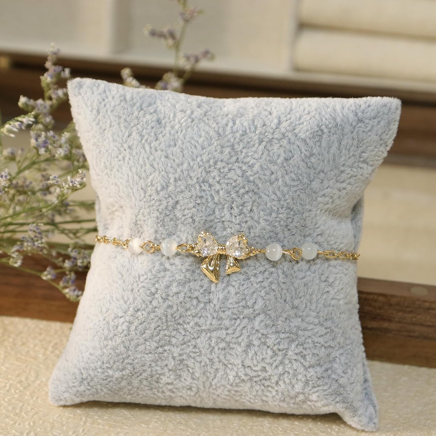 Gold Bow Rhinestone Bracelet for Women, Dainty Boho Statement Adjustable Handmade Crystal Bead CZ Link Chain Stackable Bracelet Party Jewelry Gifts - Image 4