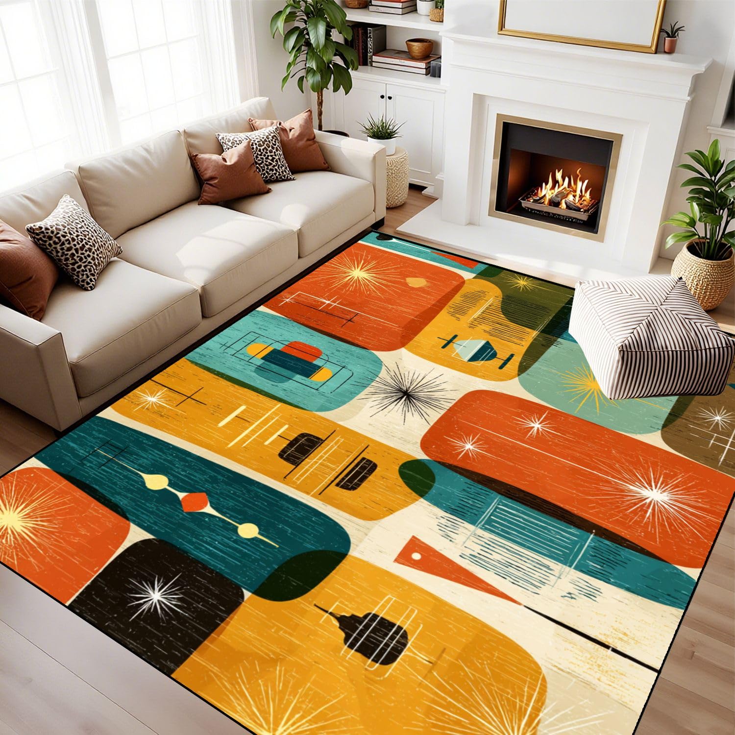 Amazon.com: Large Washable 9x12 Living Room Area Rug, Retro Atomic