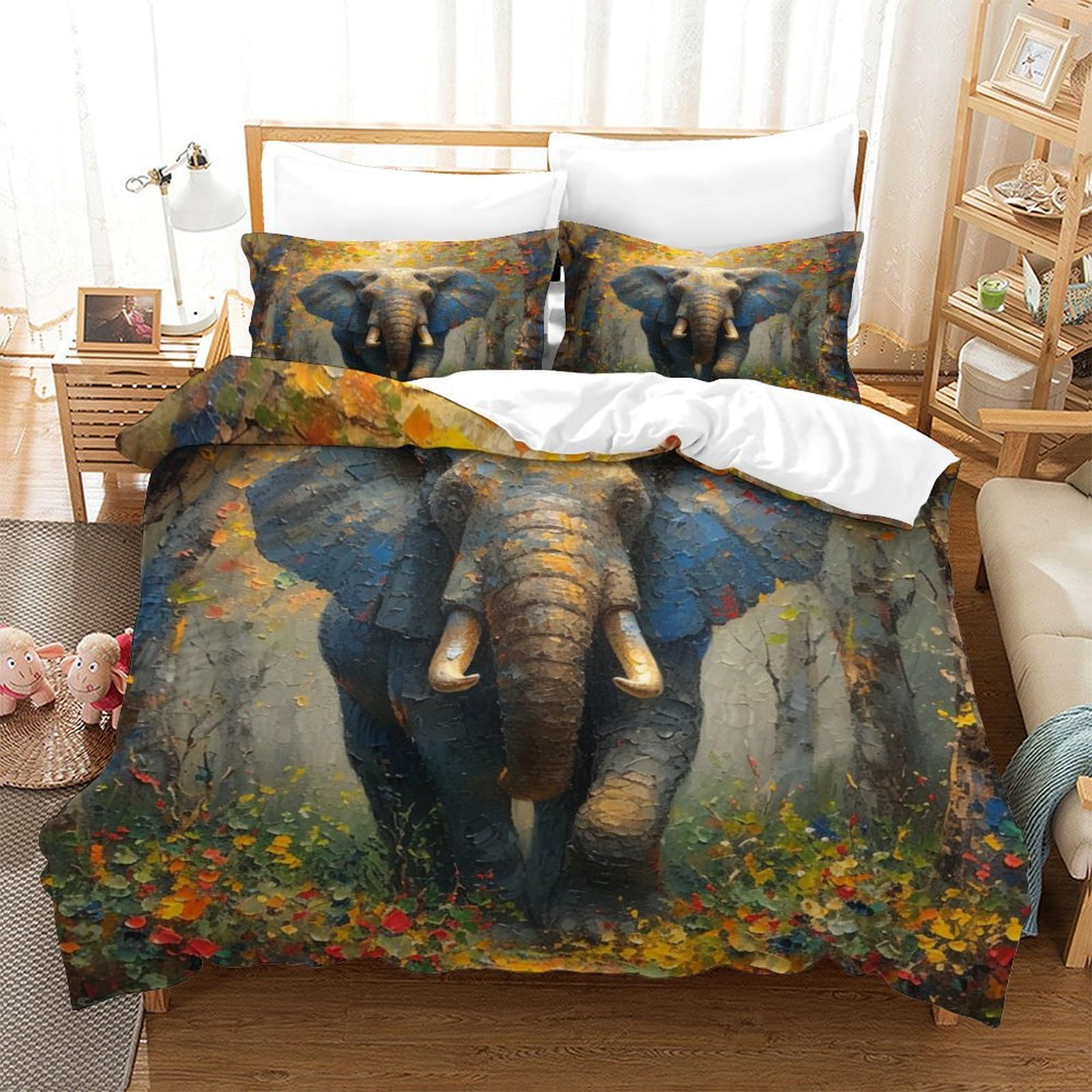 Parure de lit 140x200cm housse de couette imprimé 3D éléphants fourmis microfibre