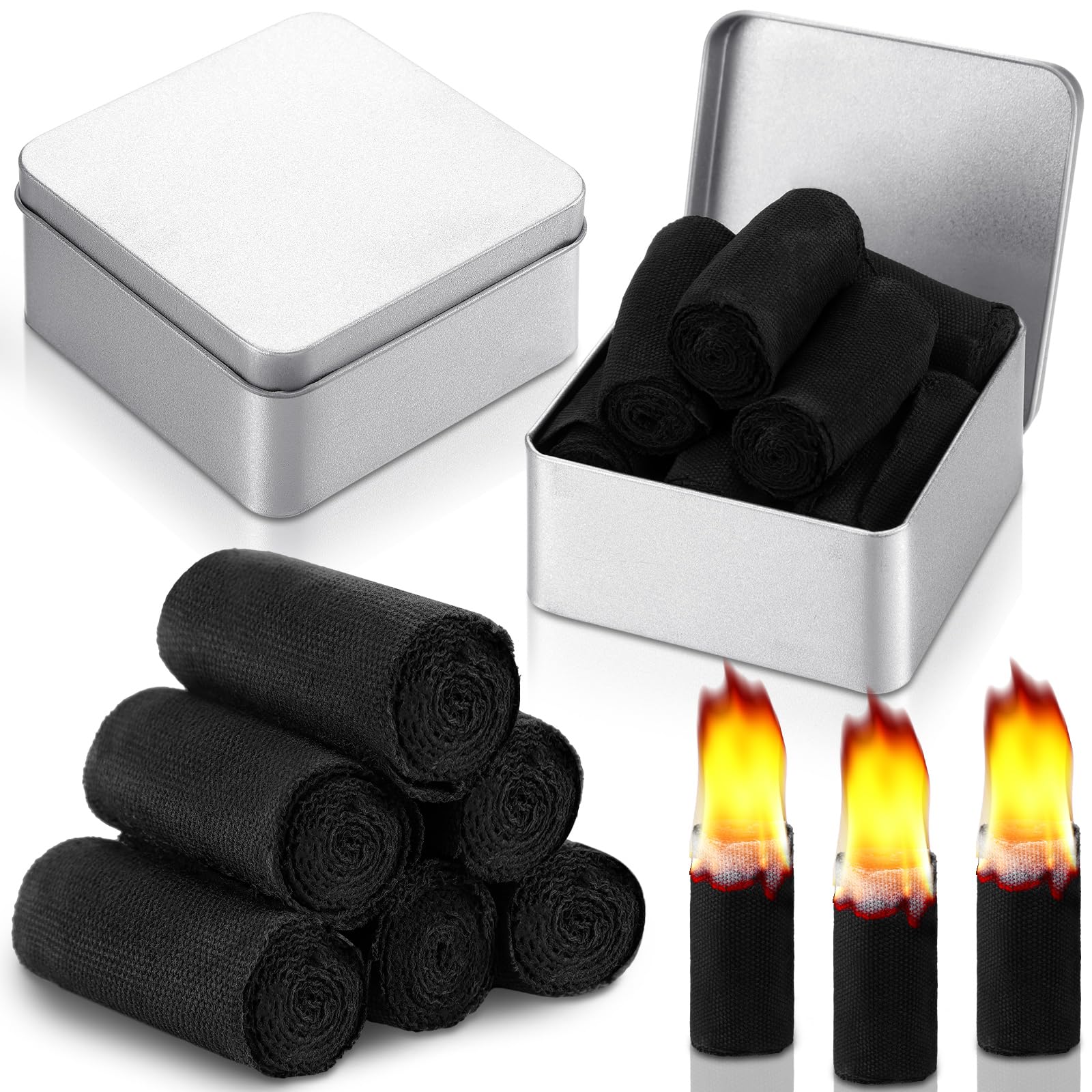 Fuweave 8 Rolls Camping Char Cloth Fire Starter Hand Made with Tin