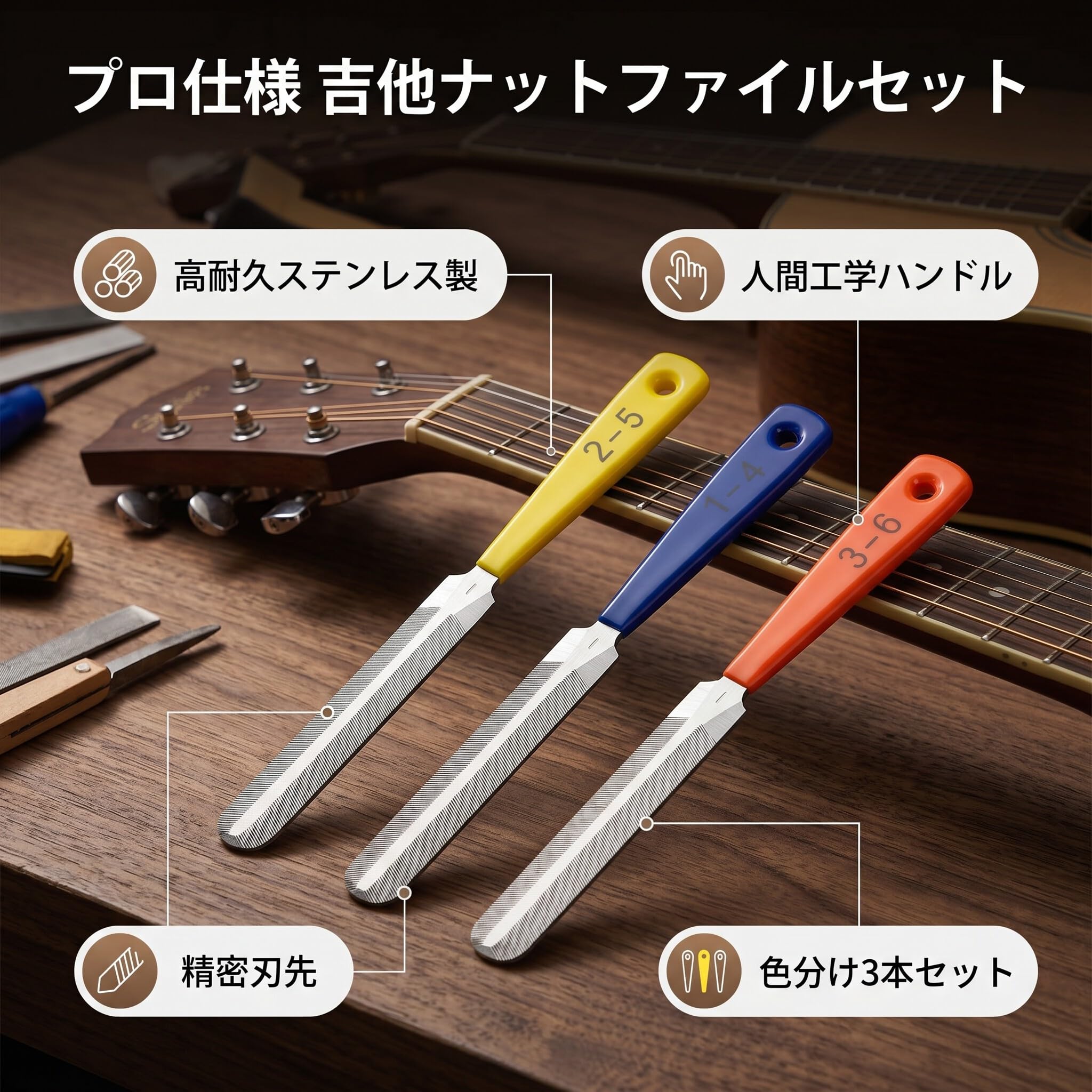 フレット溝切りヤスリ　ナットファイル Amazon | ギター修理ツール ギターメンテナンス工具 ナットファイル 3