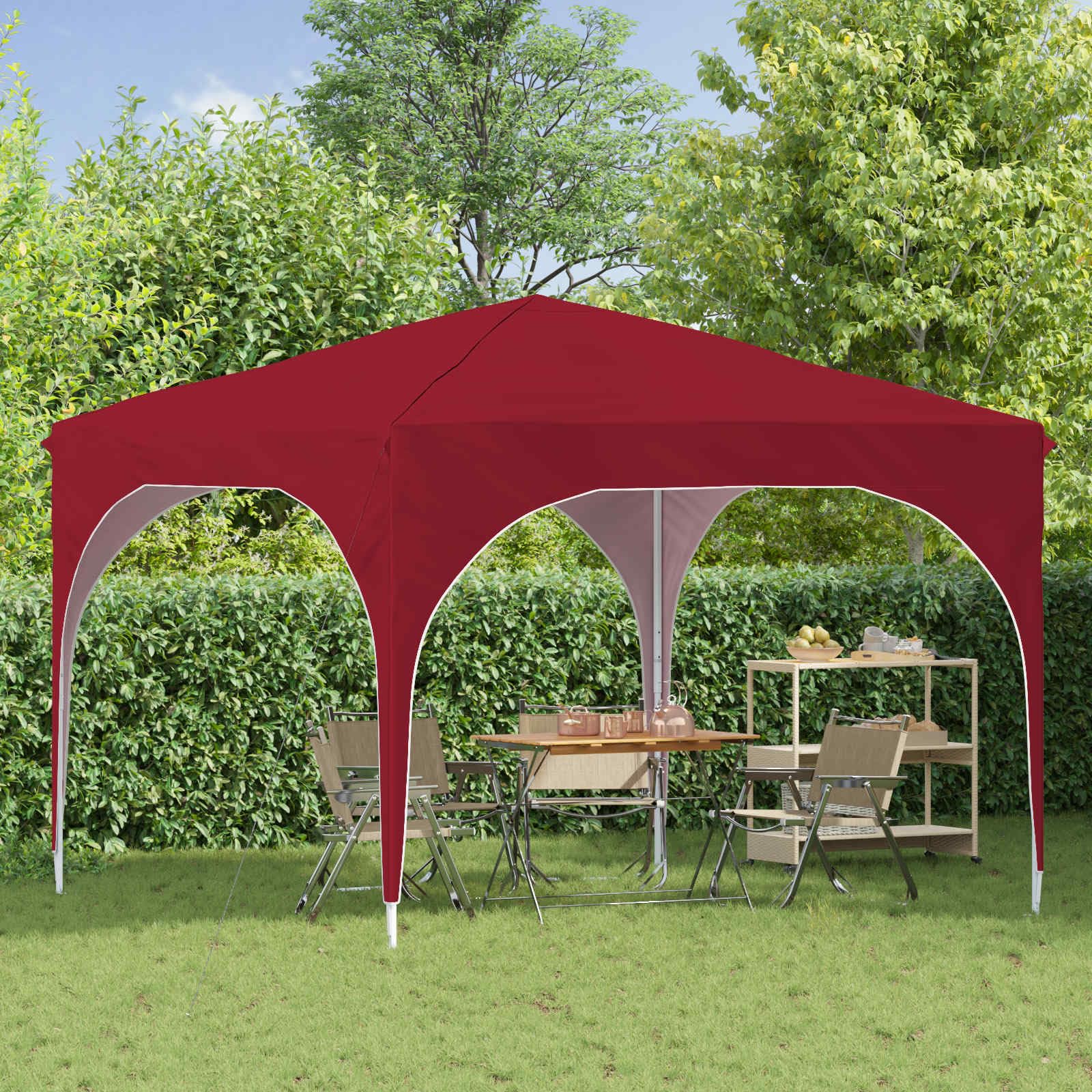 Pop-up namiot imprezowy bordowy, 290 x 290 x 245 cm, składany, z ochroną UV i deszczem, stabilny namiot ogrodowy na kemping, taras, składany namiot z torbą do przenoszenia i regulacją