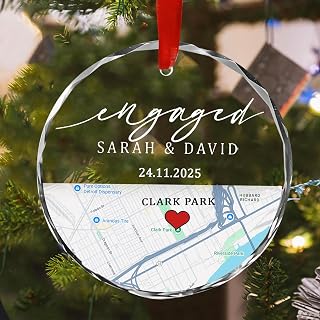 Personalized Engaged Gifts for Couples 2025, Custom Map Christmas Glass Ornaments, Christmas Engagement Gift Tree Decoration, Engaged Wedding Gifts for Couples, Couple Glass Keepsake