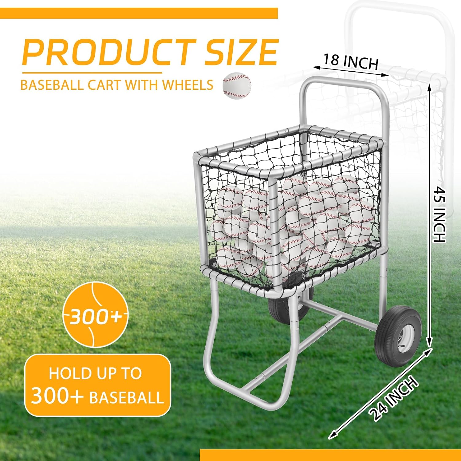 Vercraft Sports Baseball Cart with Wheels Large Softball Caddy Ball Holder Holds up 300 Baseballs or 150 Softballs