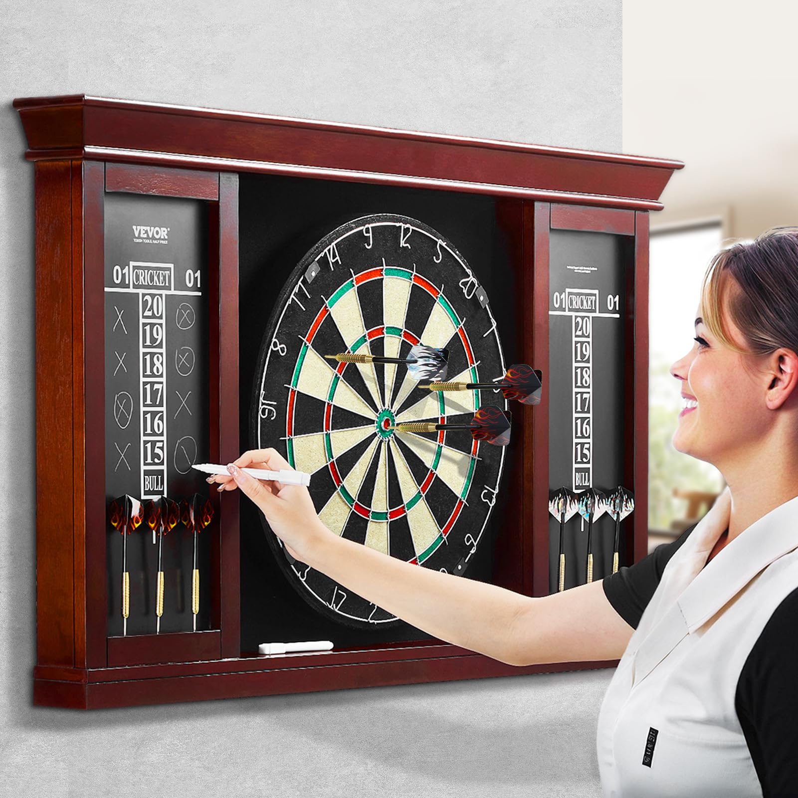 VEVOR Dartboard spielbereites Paket, Dartboard-Schrankset in offizieller Größe, Dartscheibe 45 x 3,8 cm, Dartschrank mit Stahlspitze, komplett mit sämtlichem Zubehör, für Cricket-Spiele