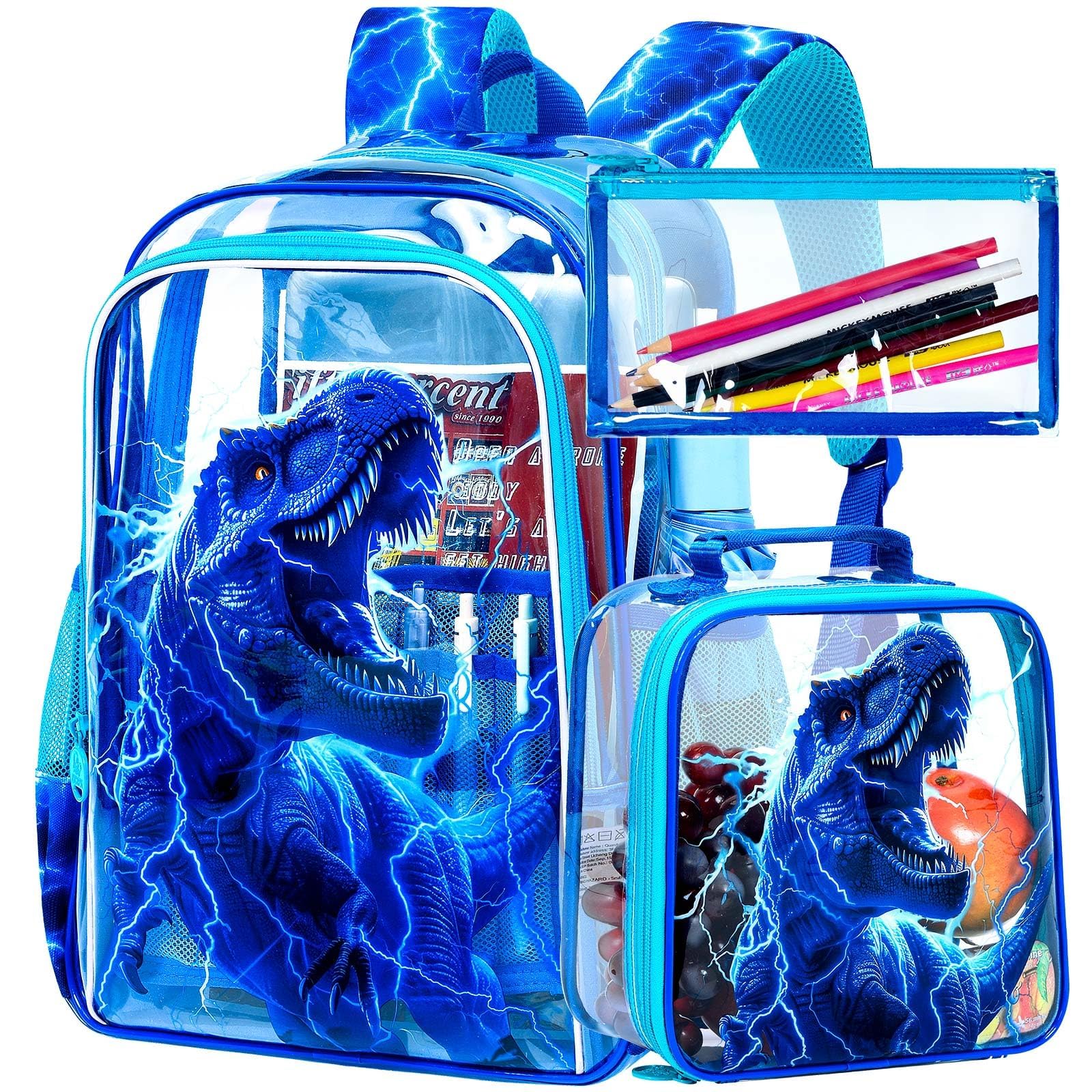 3PCS Clear Backpack for Girls and Boys, Kids See Through Backpacks Stadium Approved, Transparent Bookbag for Elementary