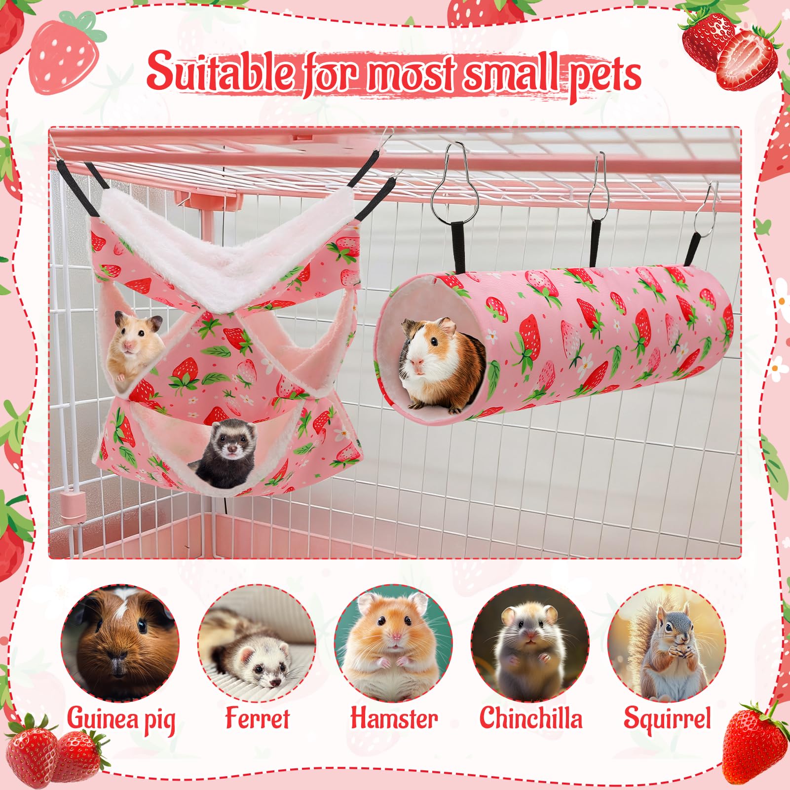 Juego de 2 hamacas para hurones de conejillo de indias, hamaca colgante de 3 niveles para mascotas pequeñas con cama de túnel, accesorios de jaula de animales pequeños para hámster