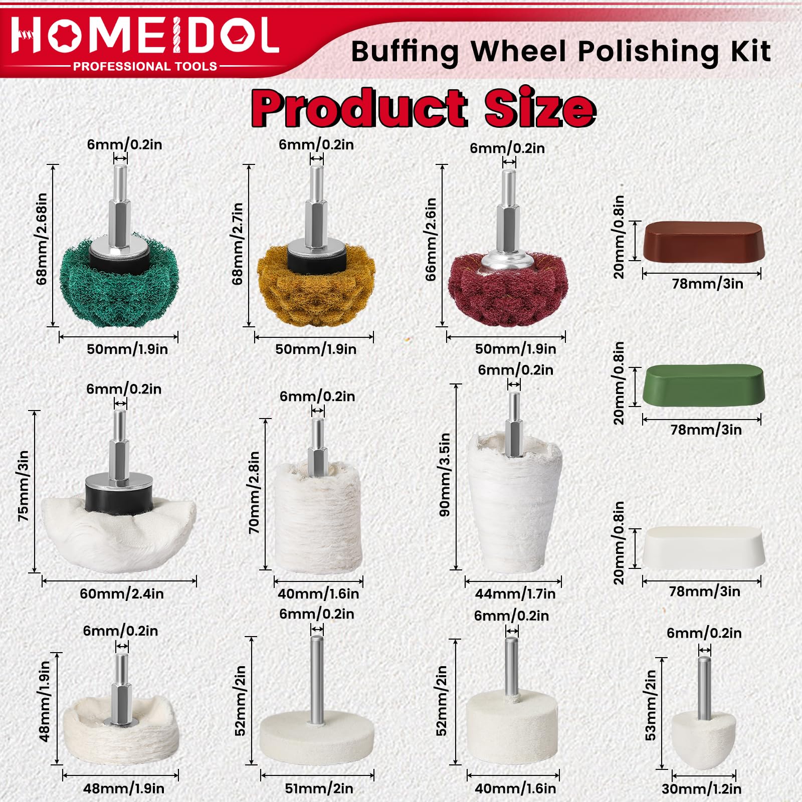 Buffing Wheels Kit - Polishing for Metal, Wood & More -2