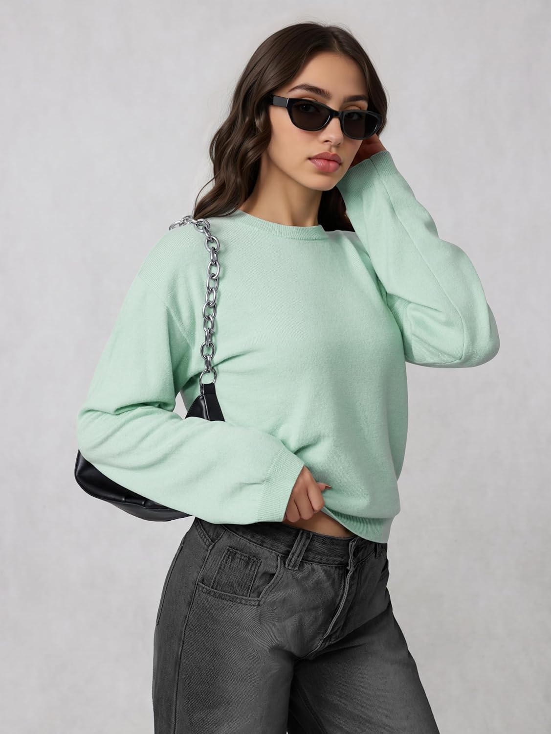 OQQ Women's Cable Knit Crewneck Sweaters Long Sleeve Cashmere Casual Pullover Cardigans - Image 5