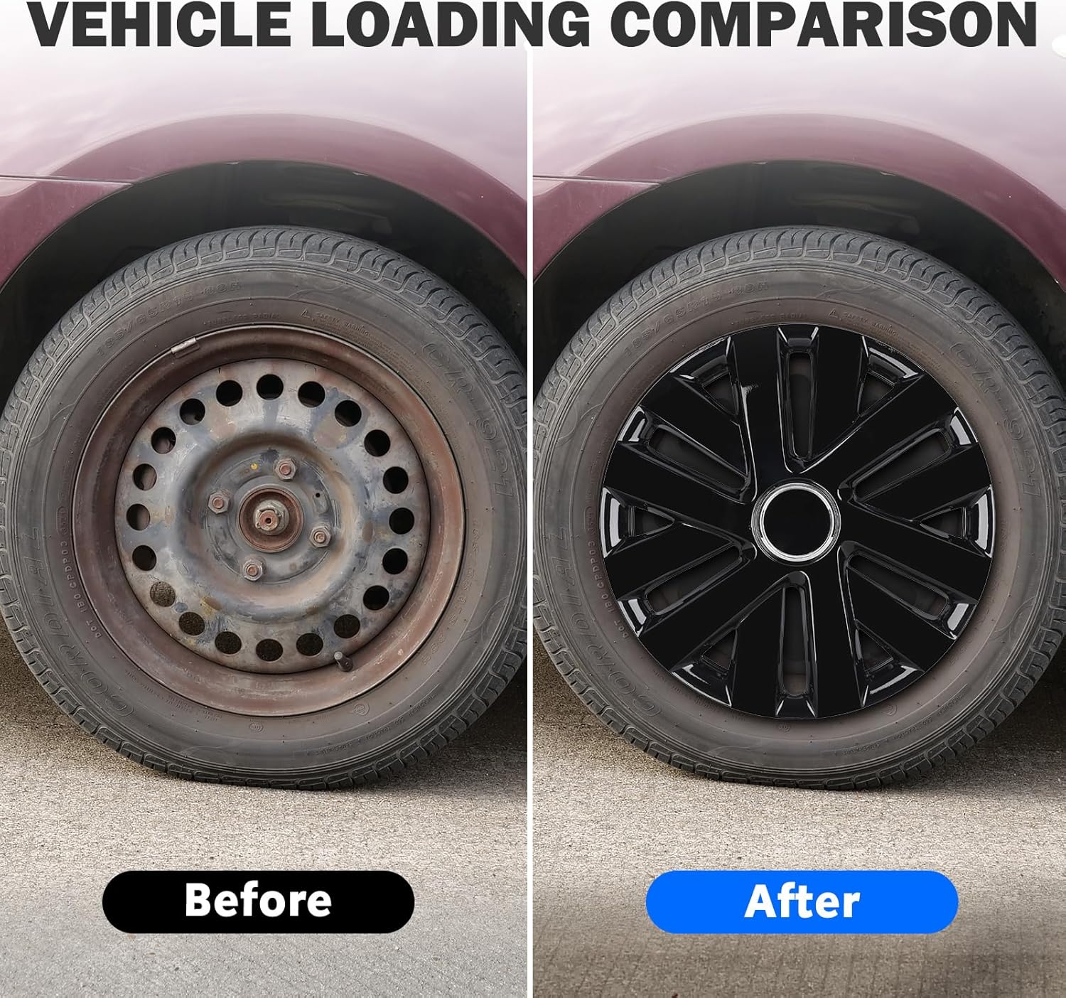 AUTOWIKI 16" Black Hubcaps Set of 4, 16 inch Universal Wheel Rim Cover Replacement, R16 Snap On Car Wheel Cover Kit, Black Lacquer