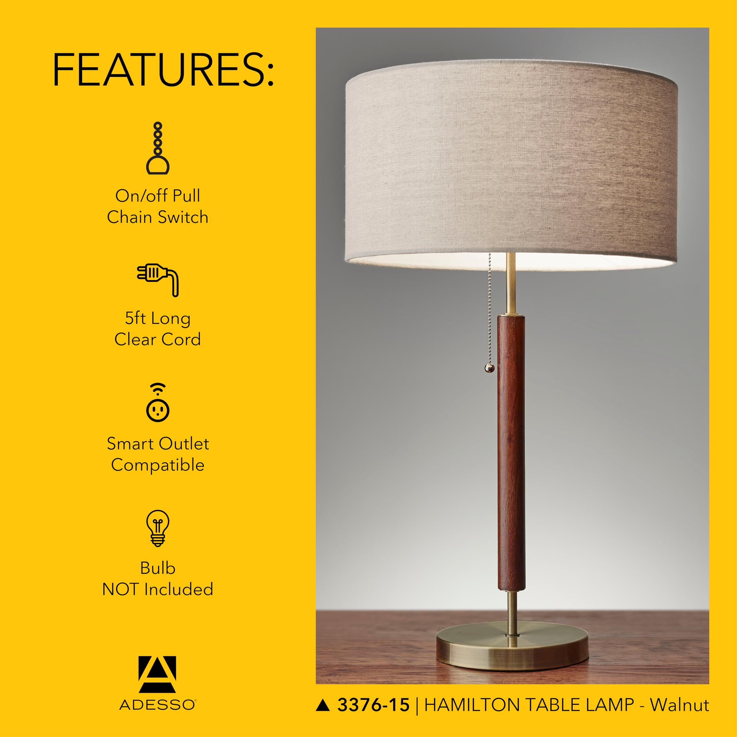 Amazon | (アデッソ) Adesso 3376-15 ハミルトン テーブルランプ 26.25