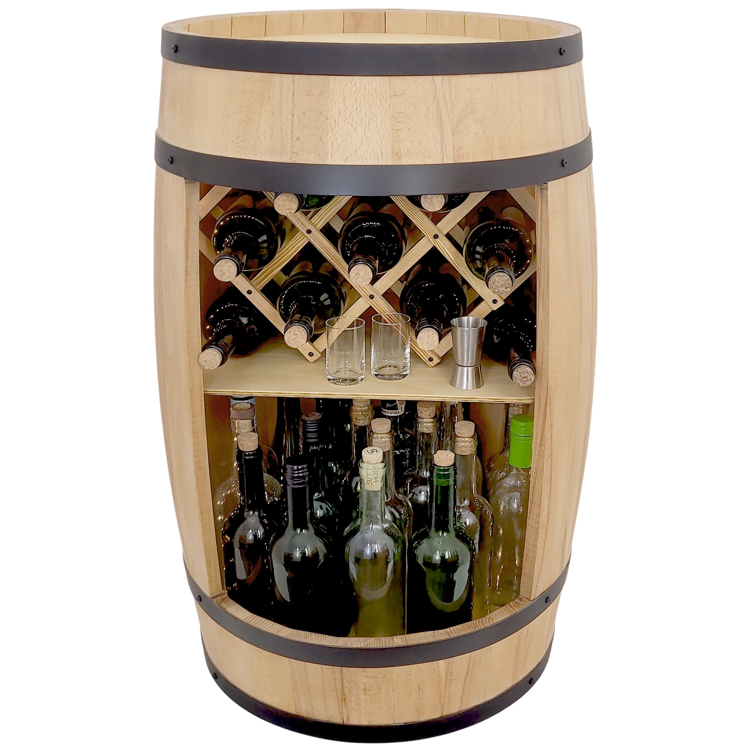 weeco Barilotto in legno da 80x50cm per soggiorno, Minibar, Bar da parete, Barile in legno, Botte da collezione per bottiglie, Scaffale per bottiglie per vino, Cantinetta per Cucina, Portabottiglie