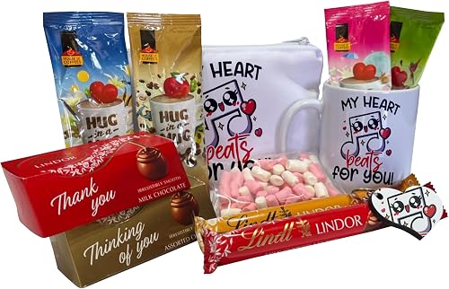 Pandok Mug Gift Set - My Heart Beats For You with Cappuccino and Luxury Chocolates