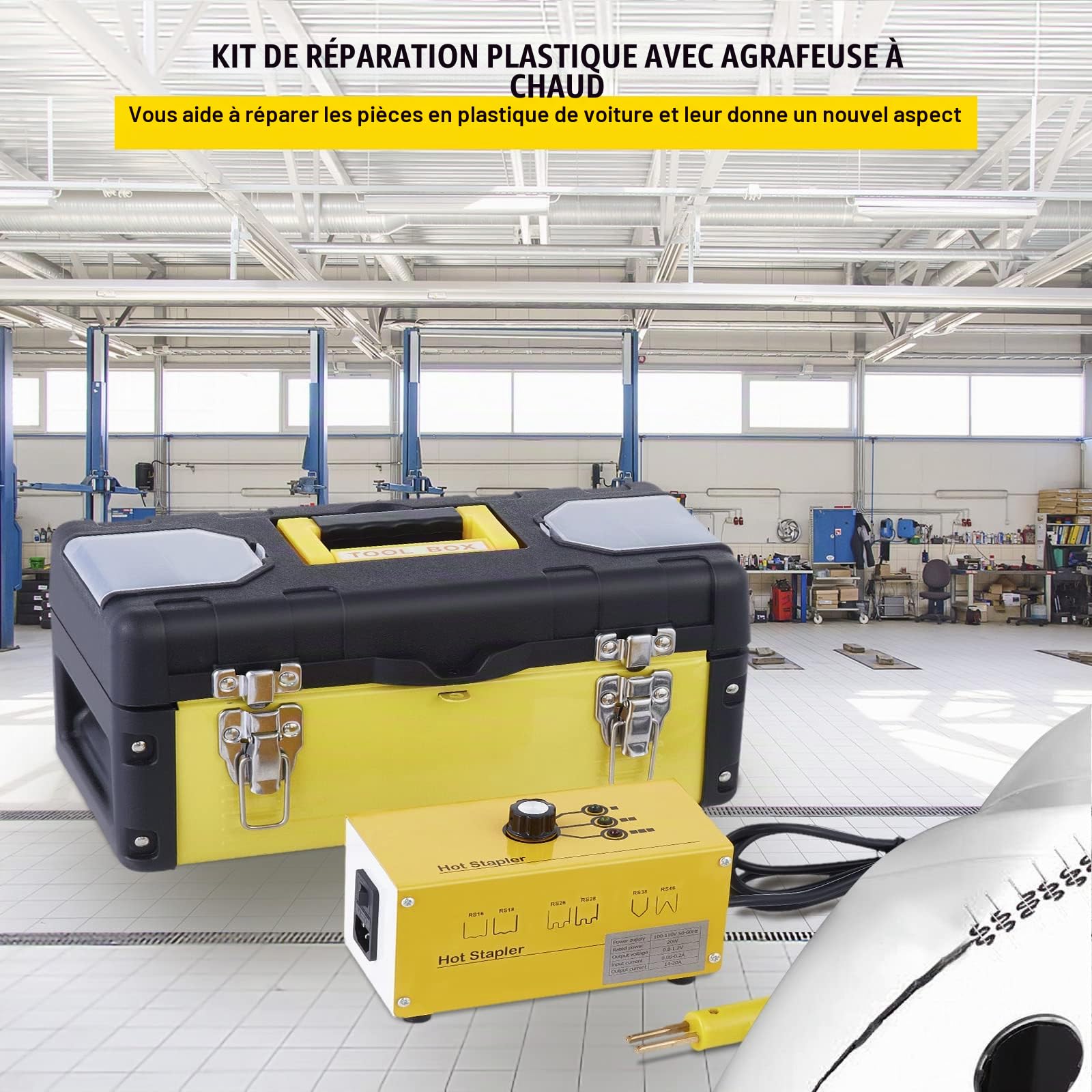 Kit de Soudure Plastique 230V pour Réparation de Pare-Chocs de Voiture, Agrafeuse à Chaud avec 600 Agrafes