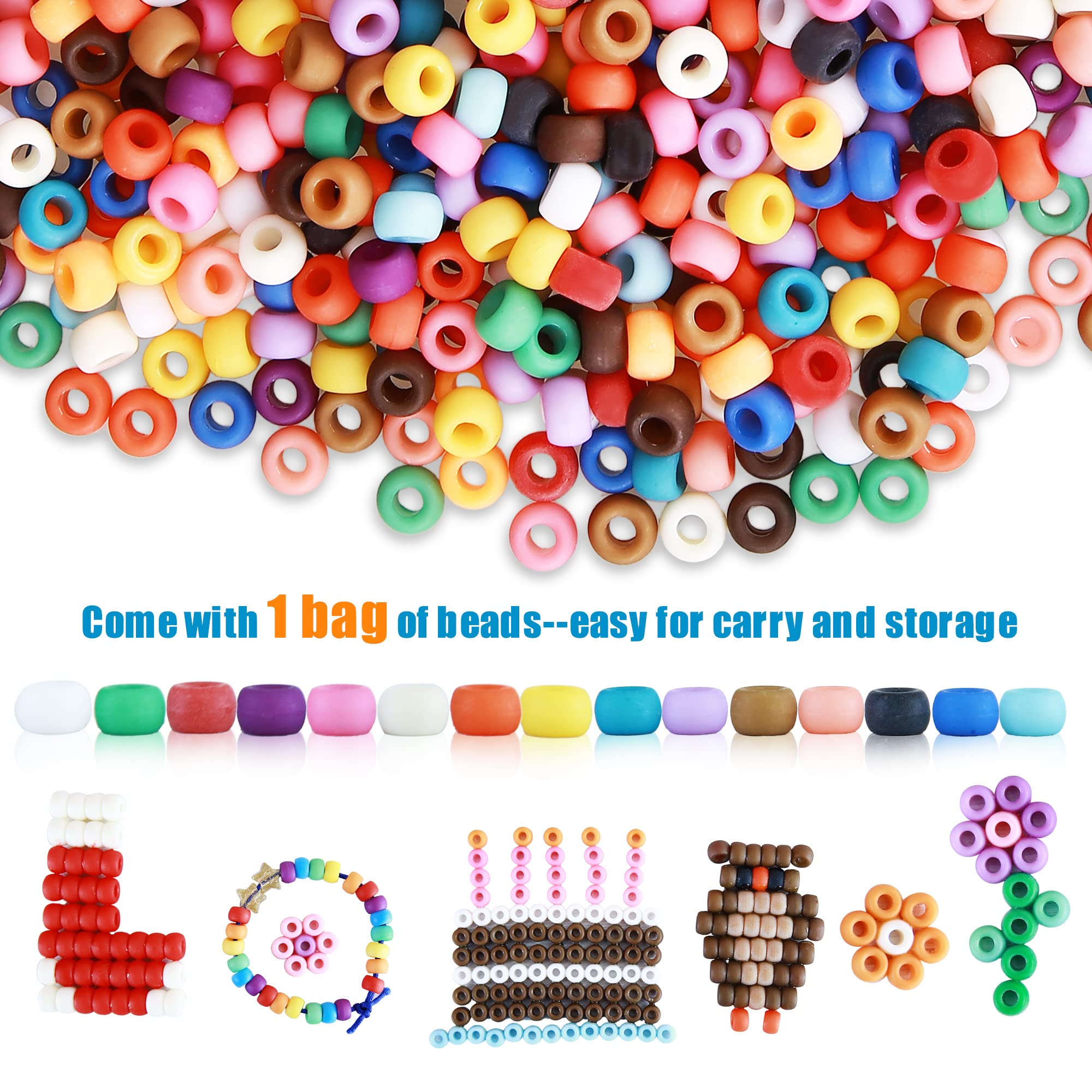 Megoogo 3300 PCS 9mm Pony Beads For Bracelet Making - Frosted Plastic Craft Beads In Mixed Colors