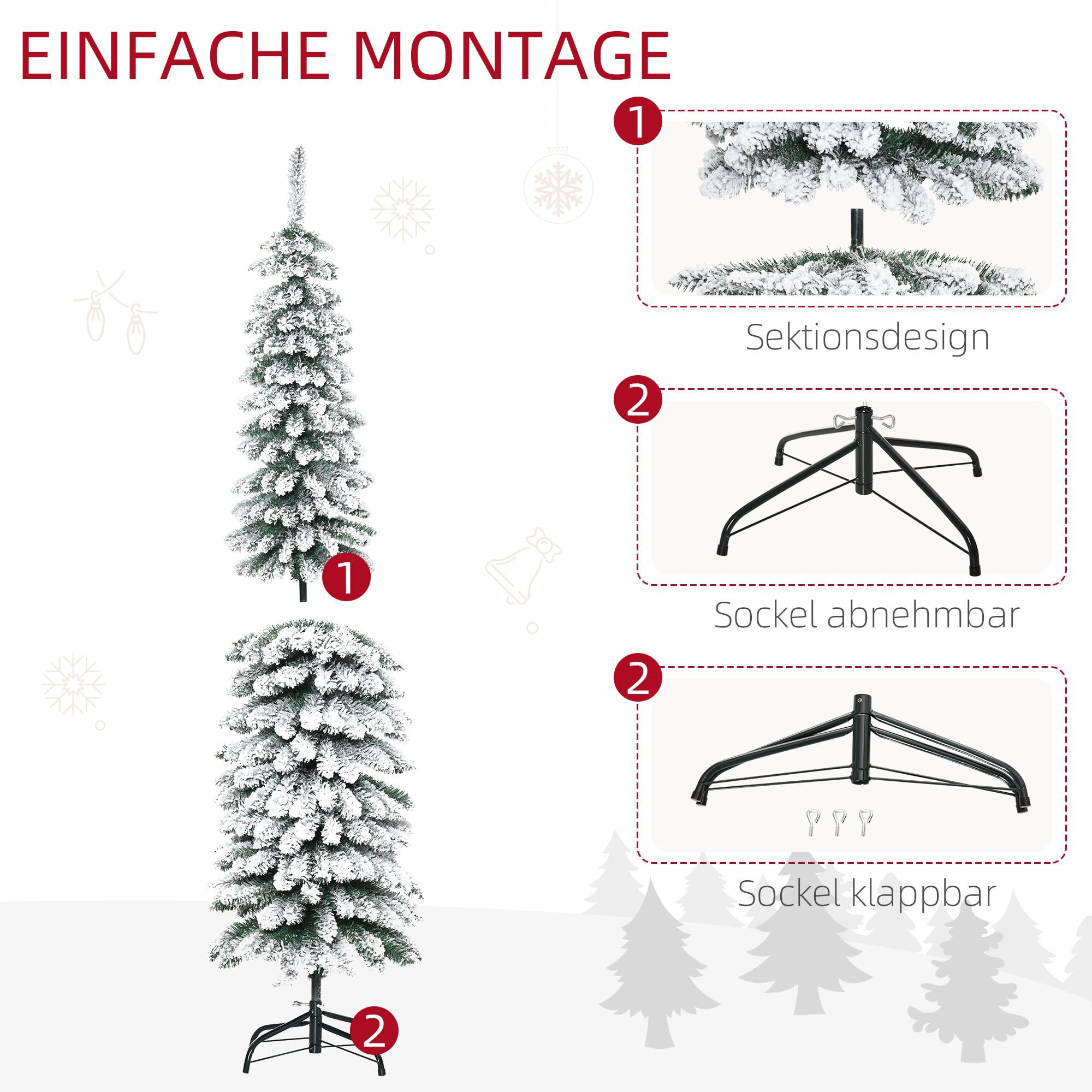 HOMCOM Künstlicher Weihnachtsbaum 180 cm mit Kunstschnee, 395 Spitzen | Tannenbaum Künstlich, Christbaum Weihnachtsdeko, inkl. Metallständer, für Drinnen