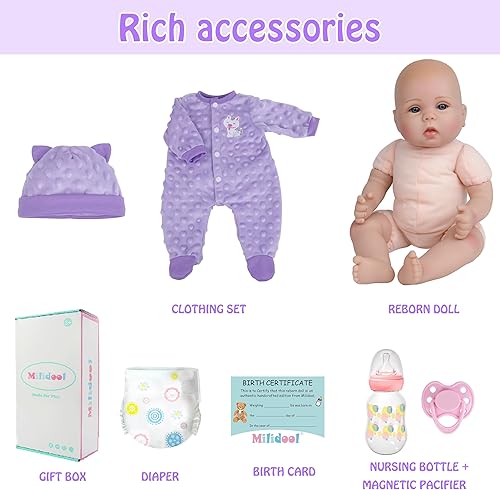 Miniatura 48 de Milidool Muñecas de bebé Reborn de 18 pulgadas, muñeca realista de bebé recién nacido, muñecas de silicona de aspecto real, con accesorios completos
