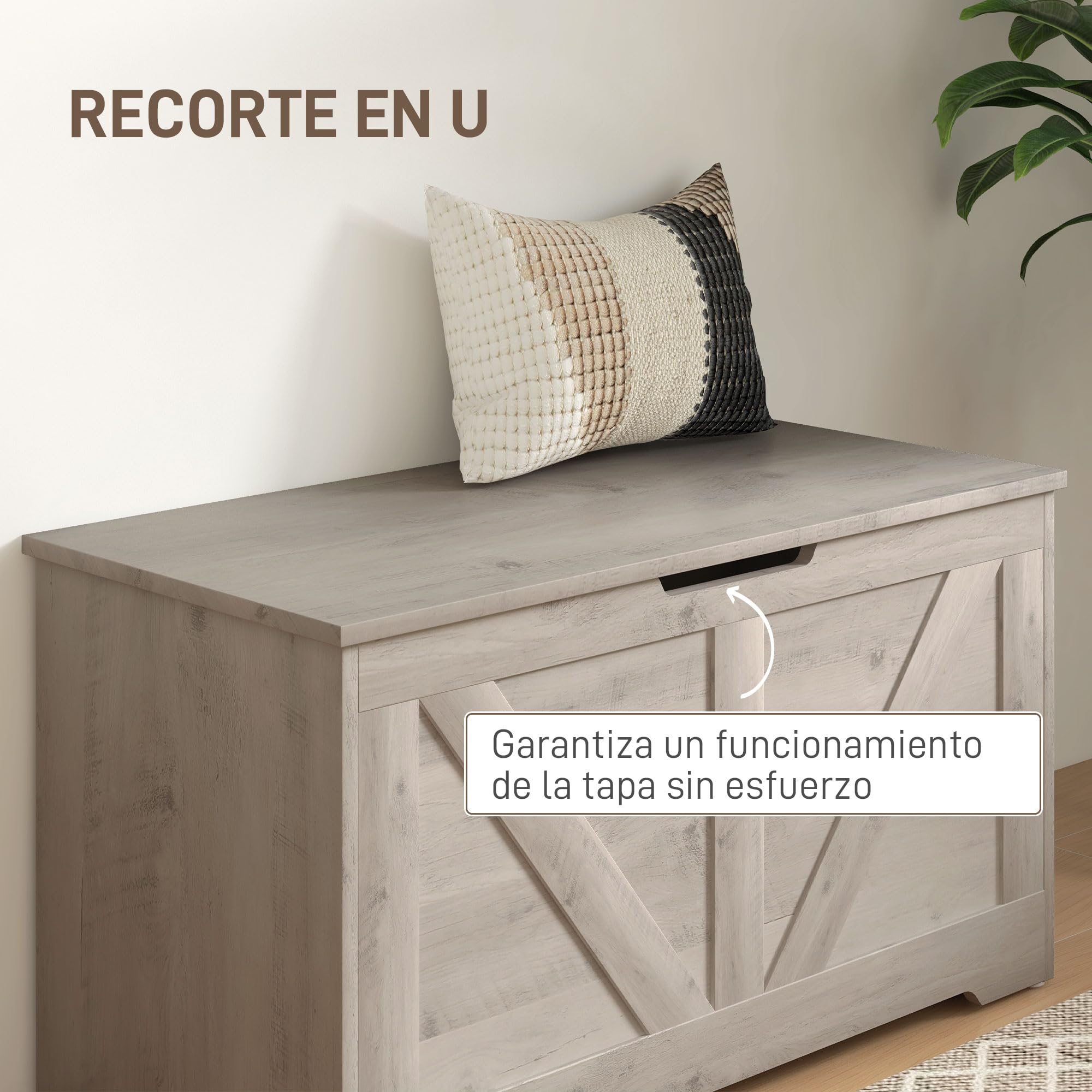 HOMCOM Baúl de Almacenaje para Dormitorio 100 L Banco de Almacenaje con Tapa Bisagra de Seguridad para Pasillo Salón 80x40x45 cm Gris