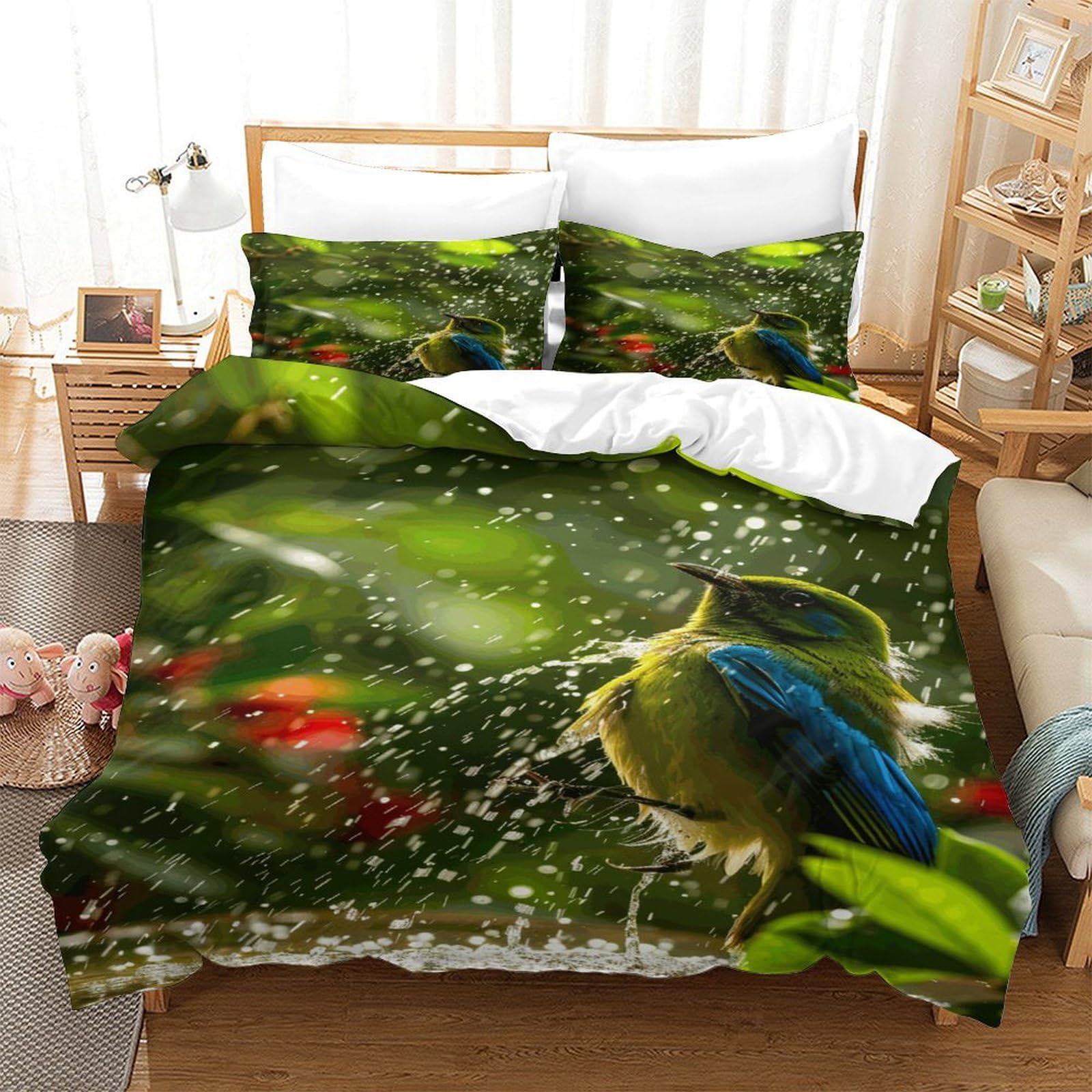 P1S9U7W5Y Nature Green 3D Printed Crocodile Pattern Duvet Cover Set 3pcs Microfiber Forest Bedding Set Double（200x200cm）
