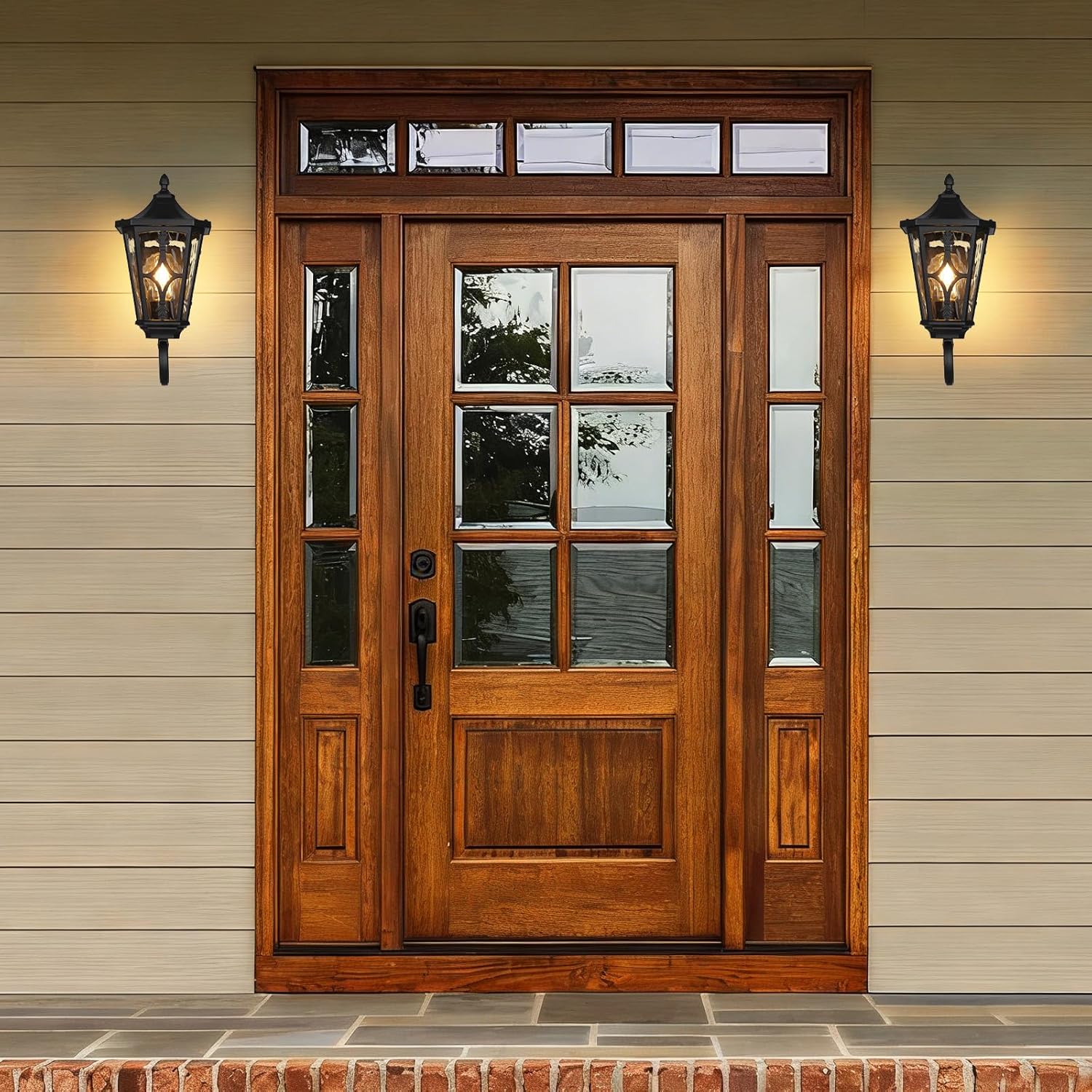 14" Outdoor Wall Light Fixtures,Exterior Waterproof Wall Lantern, Porch Sconces Lighting with E26 Socket & Water Ripple Glass Shades,Matte Black Outside Wall Lantern Light for House Front Door Garage