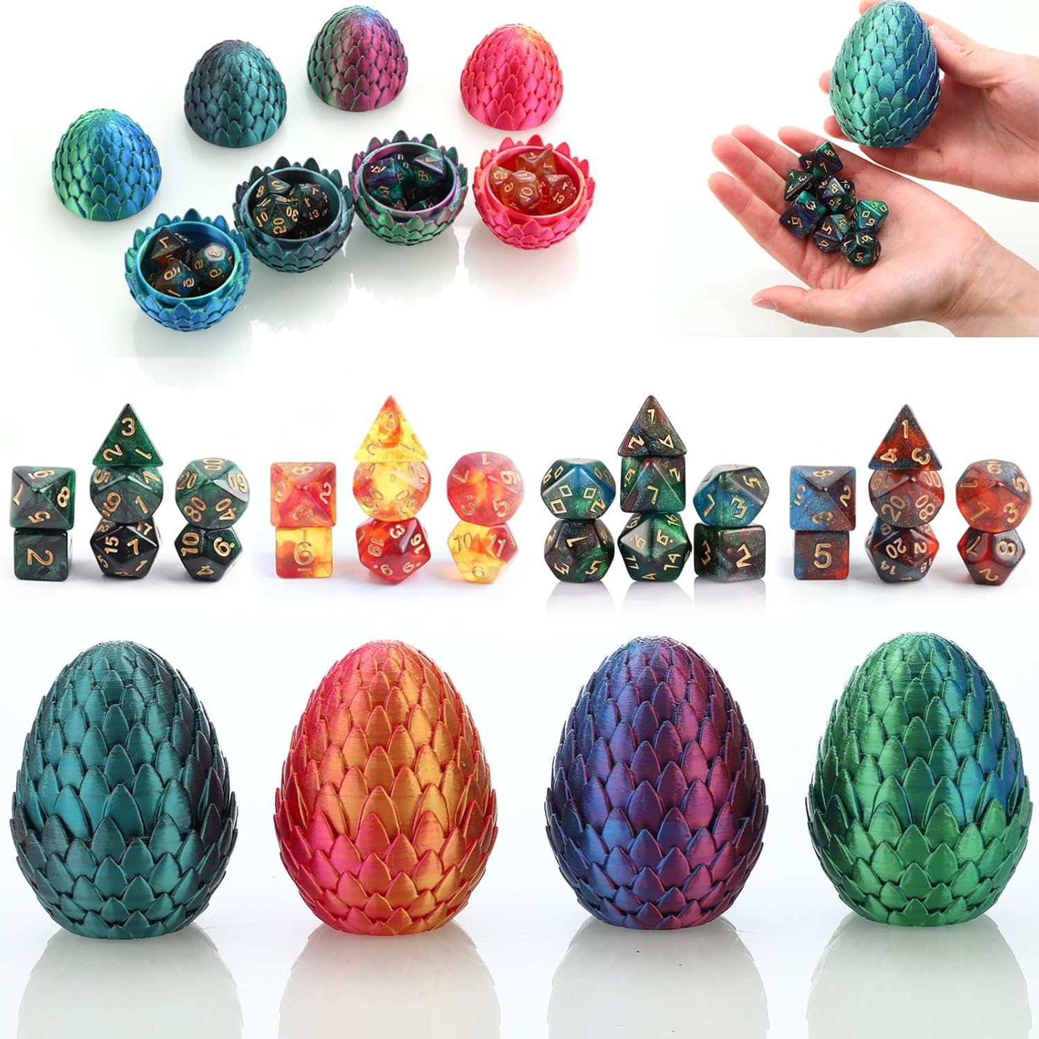 4pcs DND Dice Set (28 Pieces) & 3D Printed Dragon Egg,Polyhedral Dice Set with Gift Box,Fidget Toys,Surprise Dragon Egg for RPG DND MTG Tabletop Game