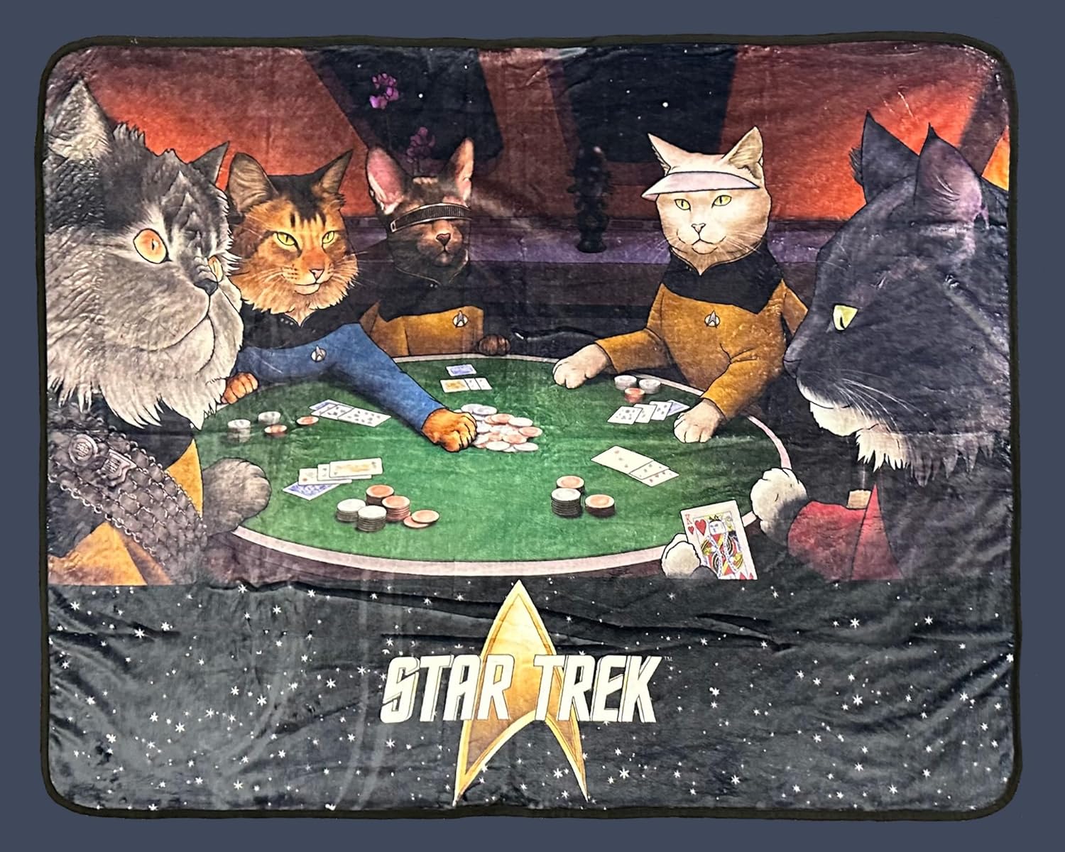 Surreal Entertainment Star Trek Blanket Next Generation Cats Starfleet Picard Worf Geordi Data Deanna TNG Throw 45" X 60"