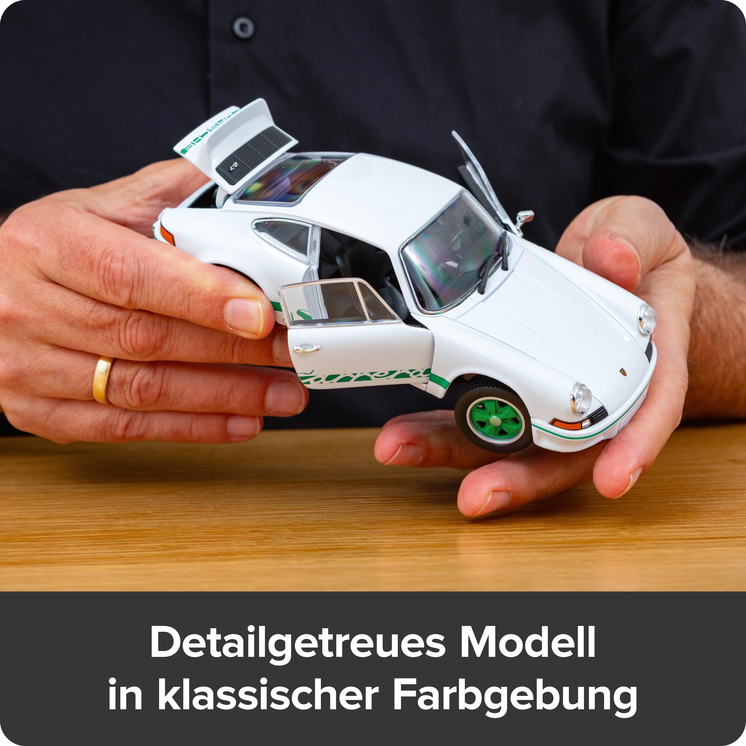 Franzis 67267 - Porsche 911 Carrera RS 2.7 - Build Your Legend - detailgetreuer Modellbausatz inkl. Soundmodul, LED-Beleuchtung, Begleitbuch