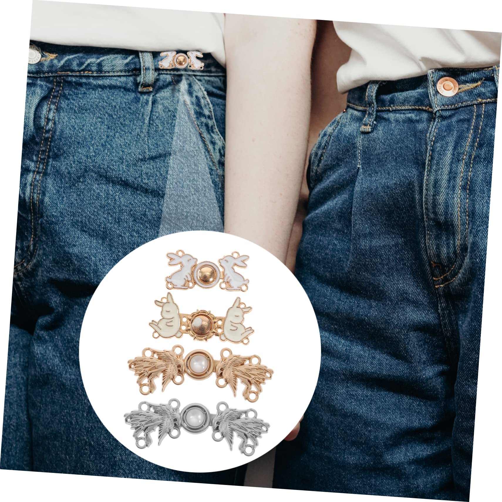 8-częściowe przedłużacze guzikowe z regulacją w pasie do dżinsów - Leklaig Jeans Guziki ściągające do luźnych spodni, aluminiowe klipsy do szycia
