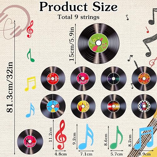 Miniatura 2 de 9 discos de vinilo con temática musical de rock and roll, decoración de fiestas, para colgar techos recortados para fiestas de cumpleaños de los
