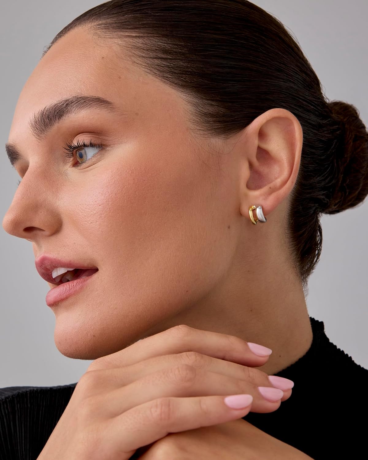 PAVOI 14K Gold Plated and Rhodium Plated Two Tone Multihoop Double Hoop Geometric Earrings for Women | Mixed Metals Huggie Multi Earring Statement Pair - Image 4