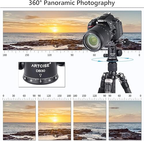 Miniatura 6 de Cabezal de bola con asa cabeza panorámica CNC de metal cabeza de bola de montaje de cámara con dos placas de liberación rápida para trípode DSLR