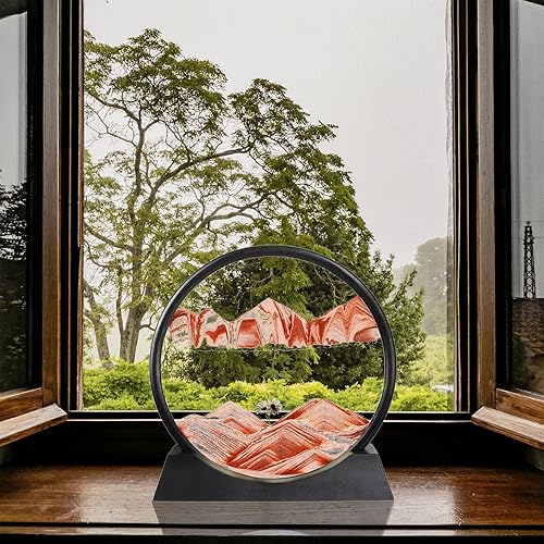 Miniatura 19 de Winthfure Arte de arena en movimiento, regalo de Navidad – Paisaje de arena de mar profundo 3D en marco de arena redonda de vidrio, juguetes de arte