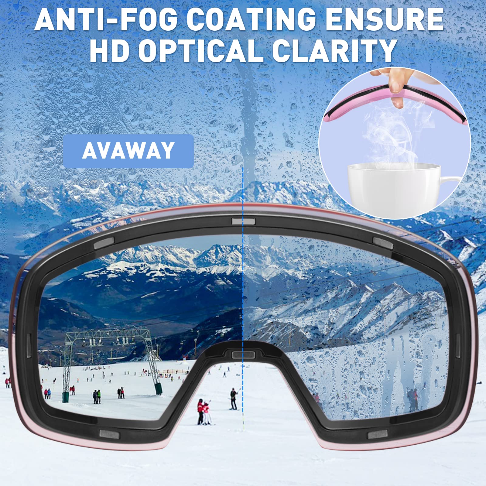AVAWAY OTG Donna Occhiali da Sci Occhiali di Sicurezza Magnetici Snowboarding, Anti Graffio Anti Nebbia 100% Protezione UV