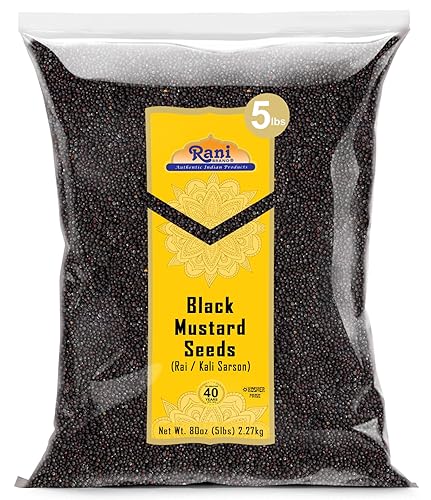 Rani - Semillas de mostaza negra (Kali Rai) 80 onzas (5 libras) 5.0 lbs a granel  Todo natural  Apto para gluten  Sin OMG  Kosher  Vegano  Origen